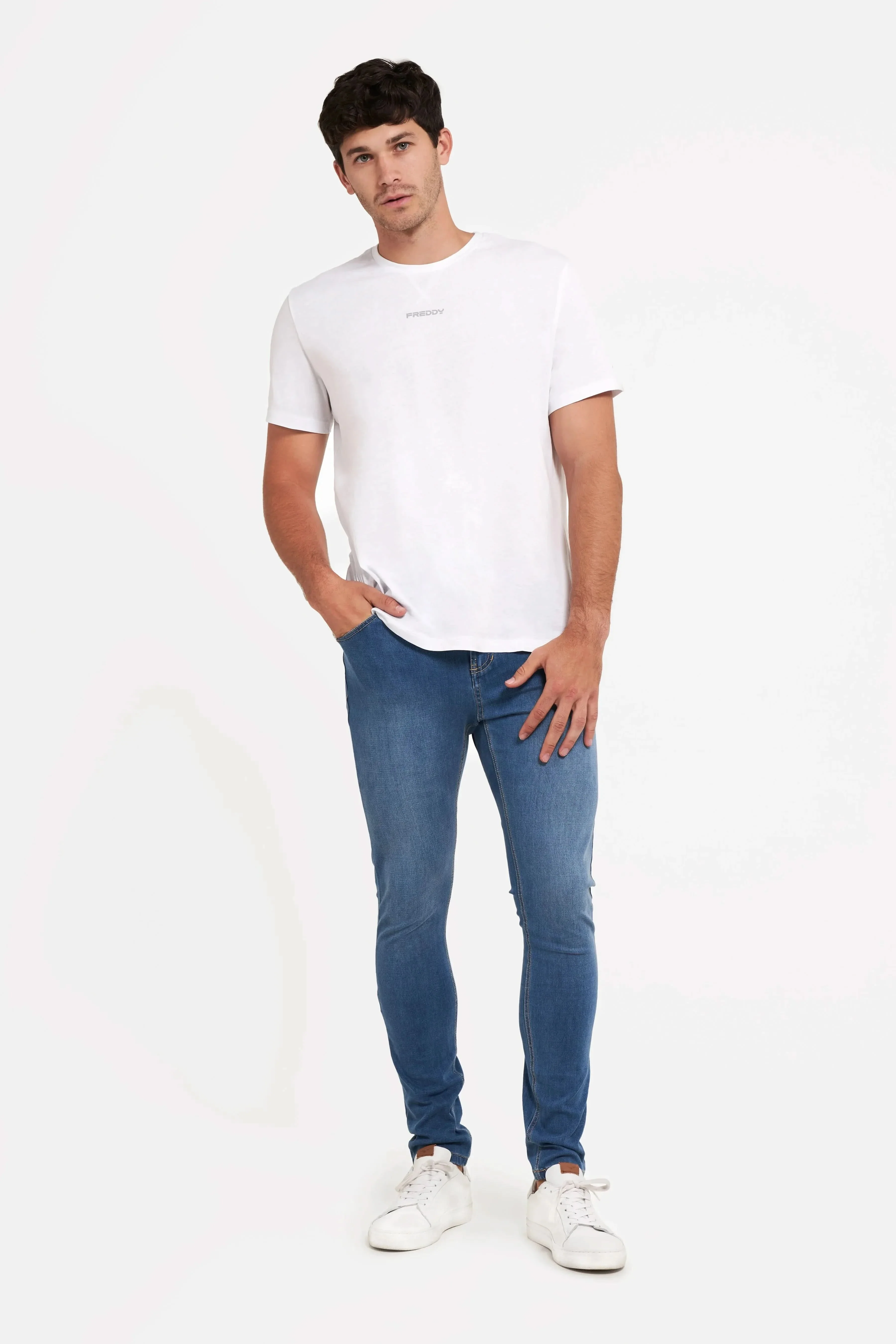 Freddy Men’s Jeans - Coastal Blue with Beige Stitching - Image 3