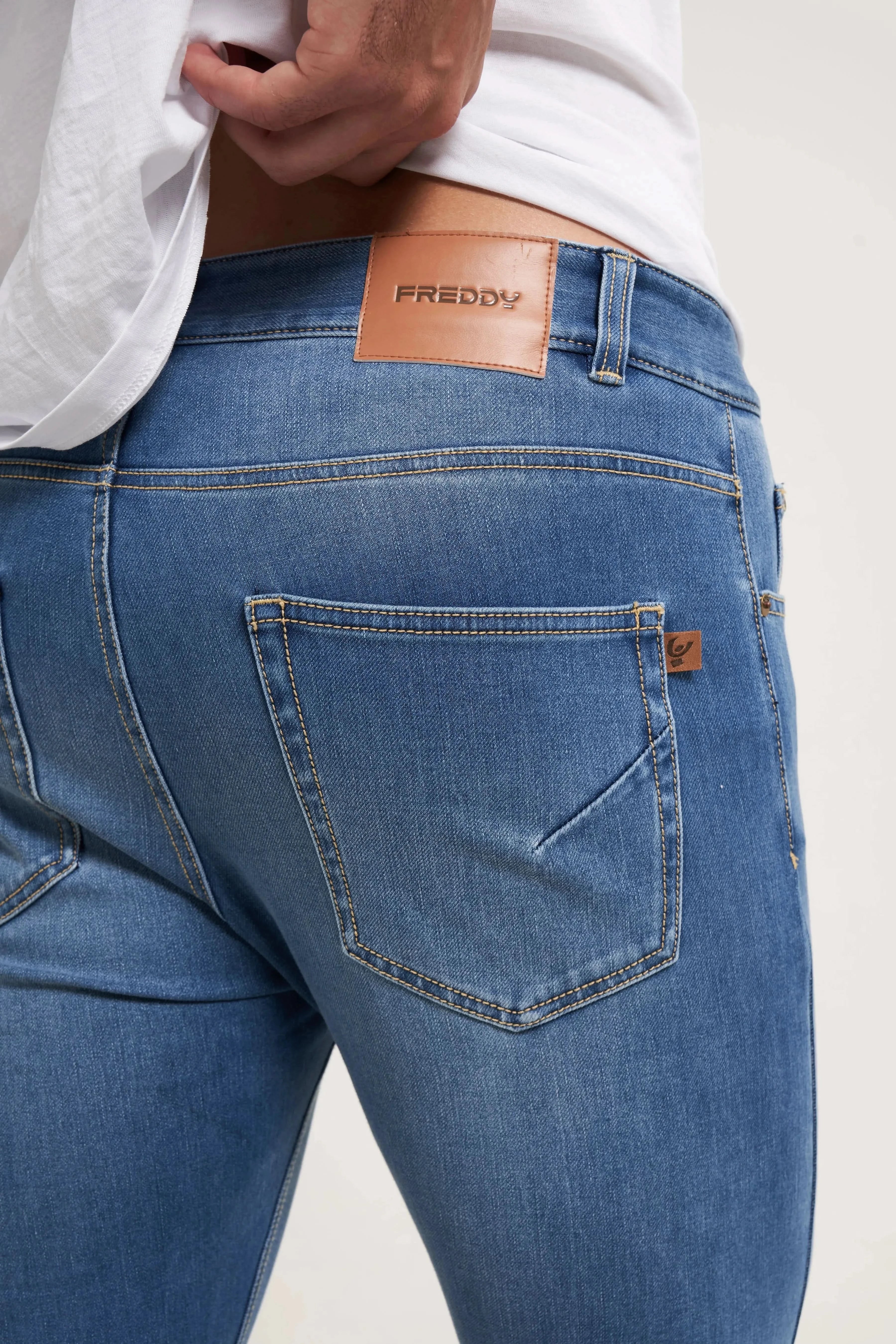 Freddy Men’s Jeans - Coastal Blue with Beige Stitching - Image 6