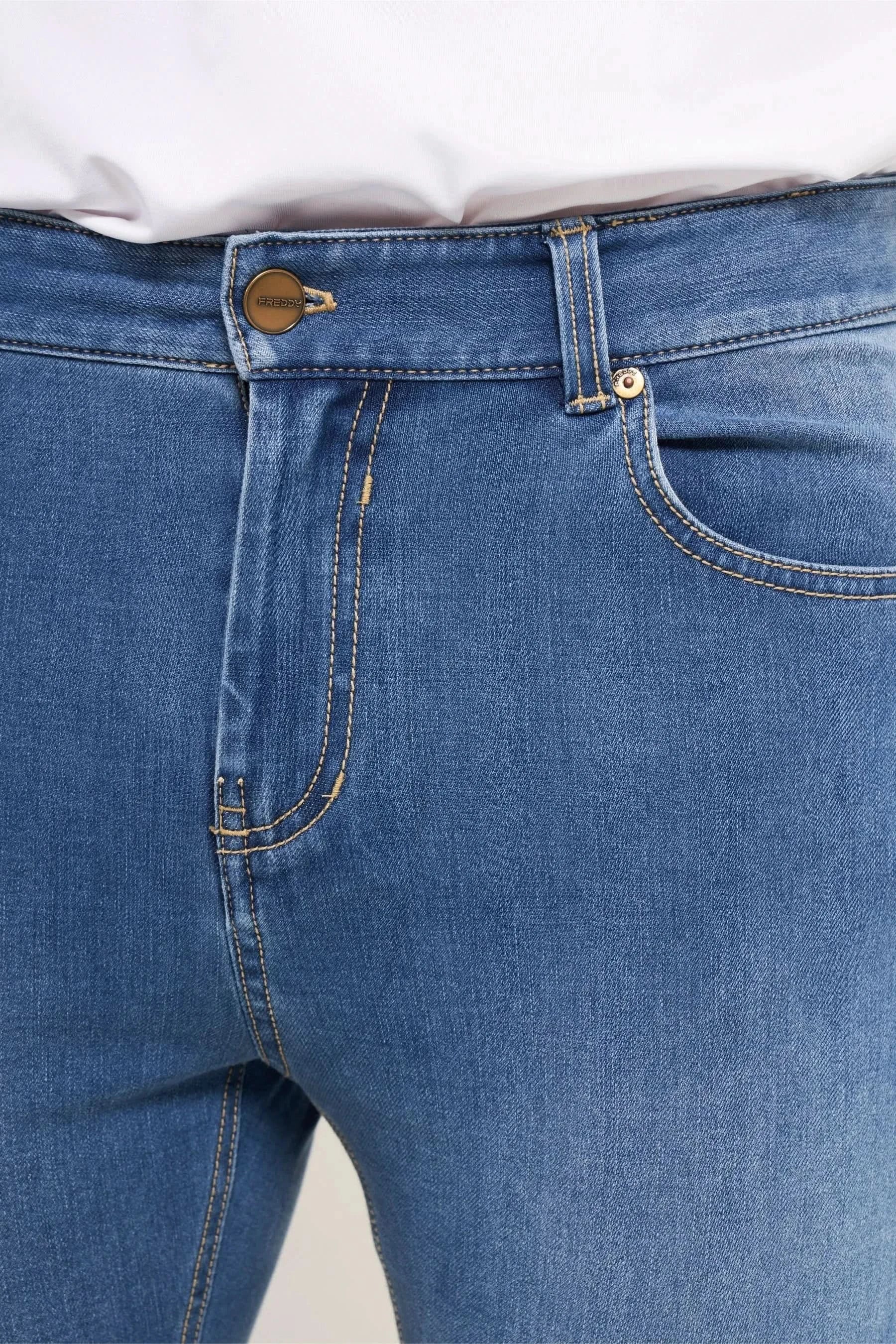 Freddy Men’s Jeans - Coastal Blue with Beige Stitching - Image 8