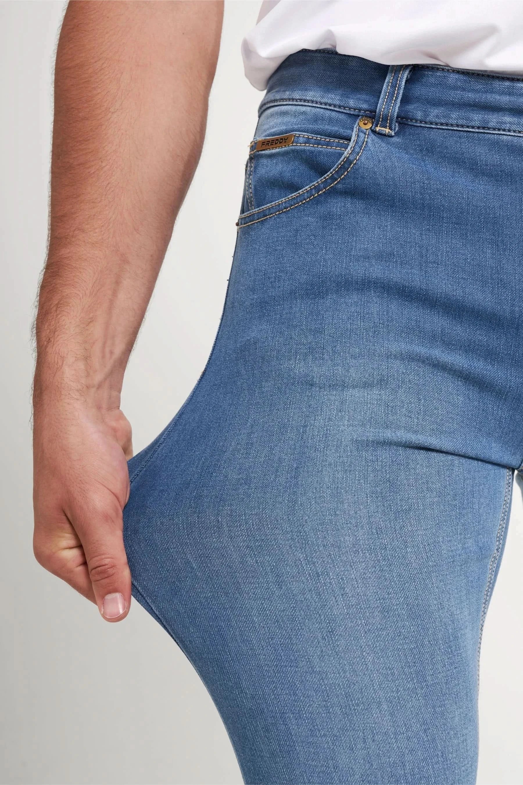 Freddy Men’s Jeans - Coastal Blue with Beige Stitching - Image 9