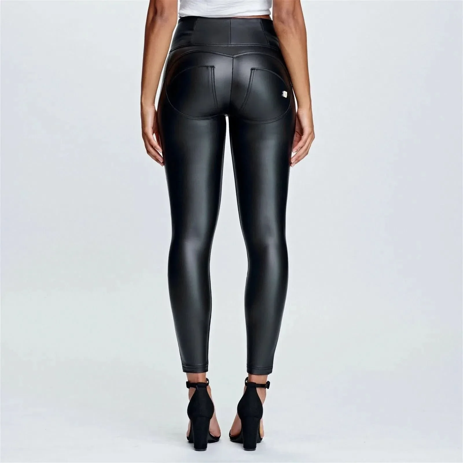 WRUP Faux Leather - High Waisted - 7/8 Length - Black - Image 4