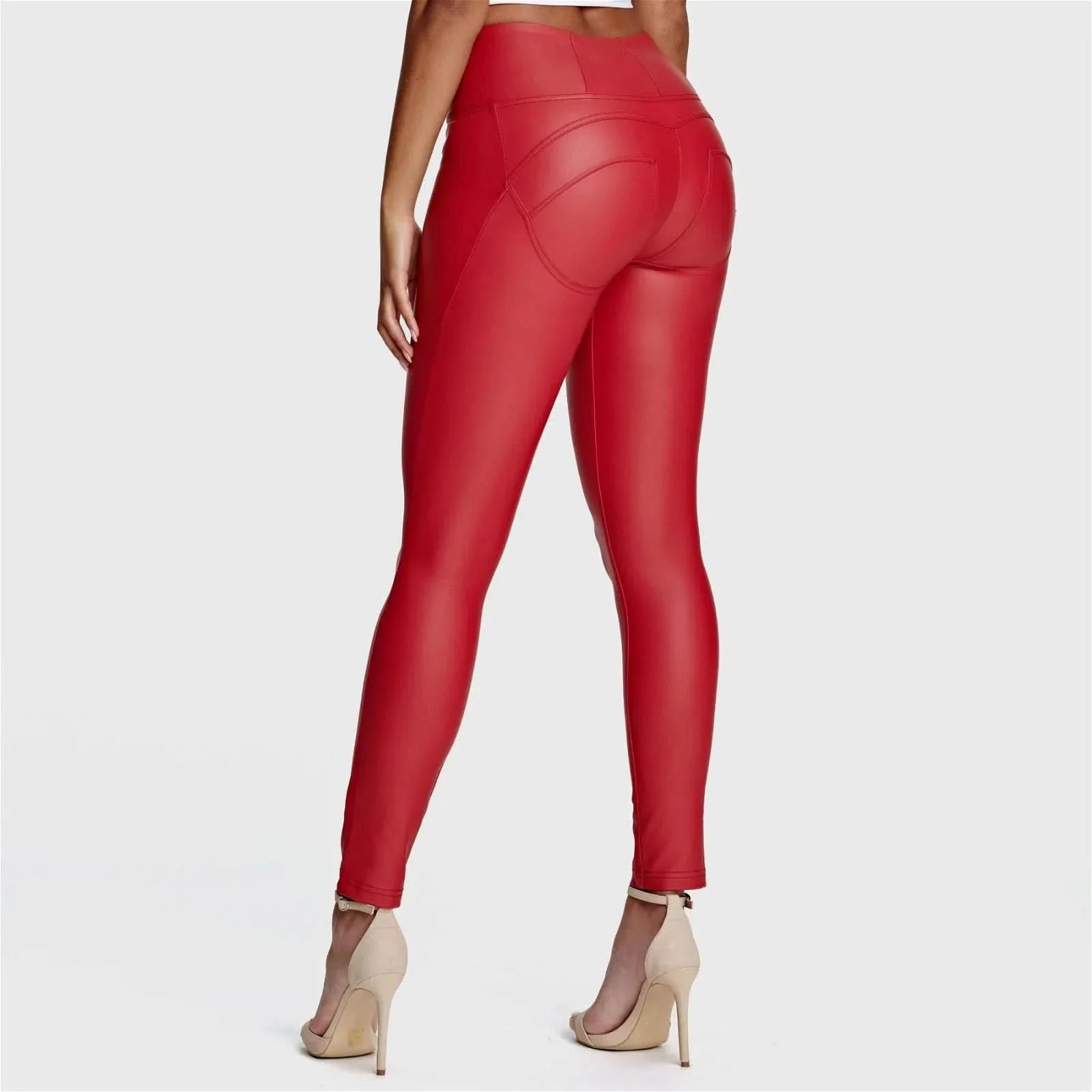 WRUP Faux Leather - High Waisted - Full Length - Red - Image 3