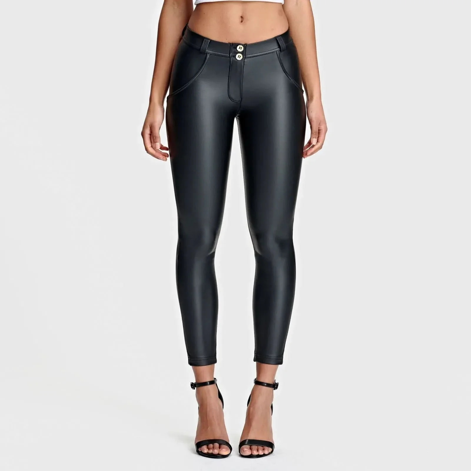 WRUP Faux Leather - Mid Rise - 7/8 Length - Black - Image 4