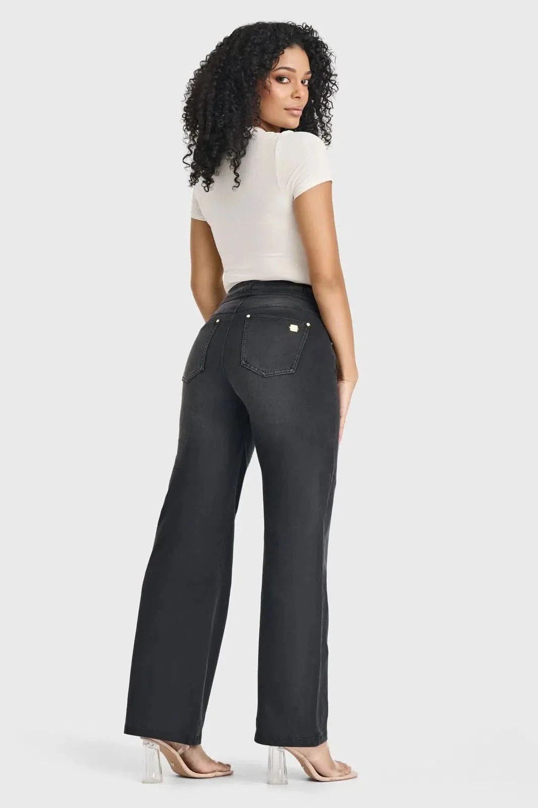 N.O.W® Denim Limited Edition - High Waisted - Wide Leg - Black + Black Stitching - Image 3