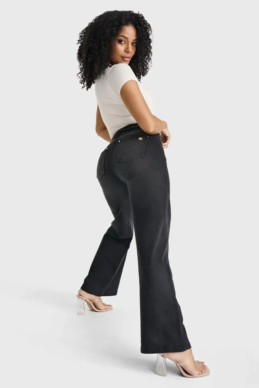 N.O.W® Denim Limited Edition - High Waisted - Wide Leg - Black + Black Stitching - Image 4