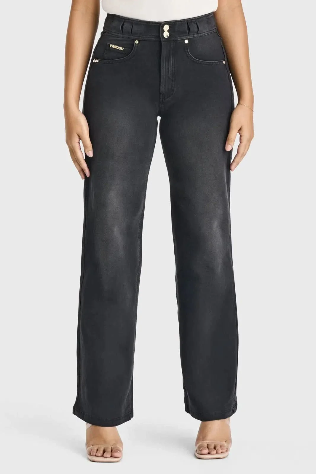 N.O.W® Denim Limited Edition - High Waisted - Wide Leg - Black + Black Stitching - Image 5