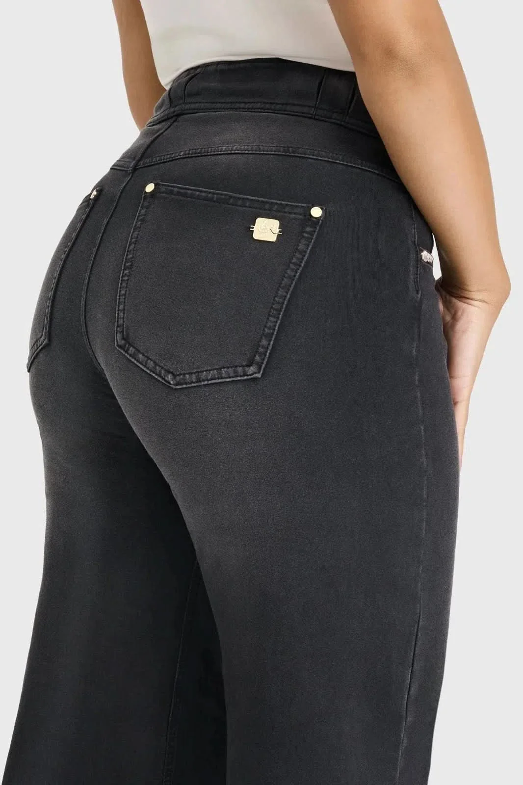 N.O.W® Denim Limited Edition - High Waisted - Wide Leg - Black + Black Stitching - Image 7