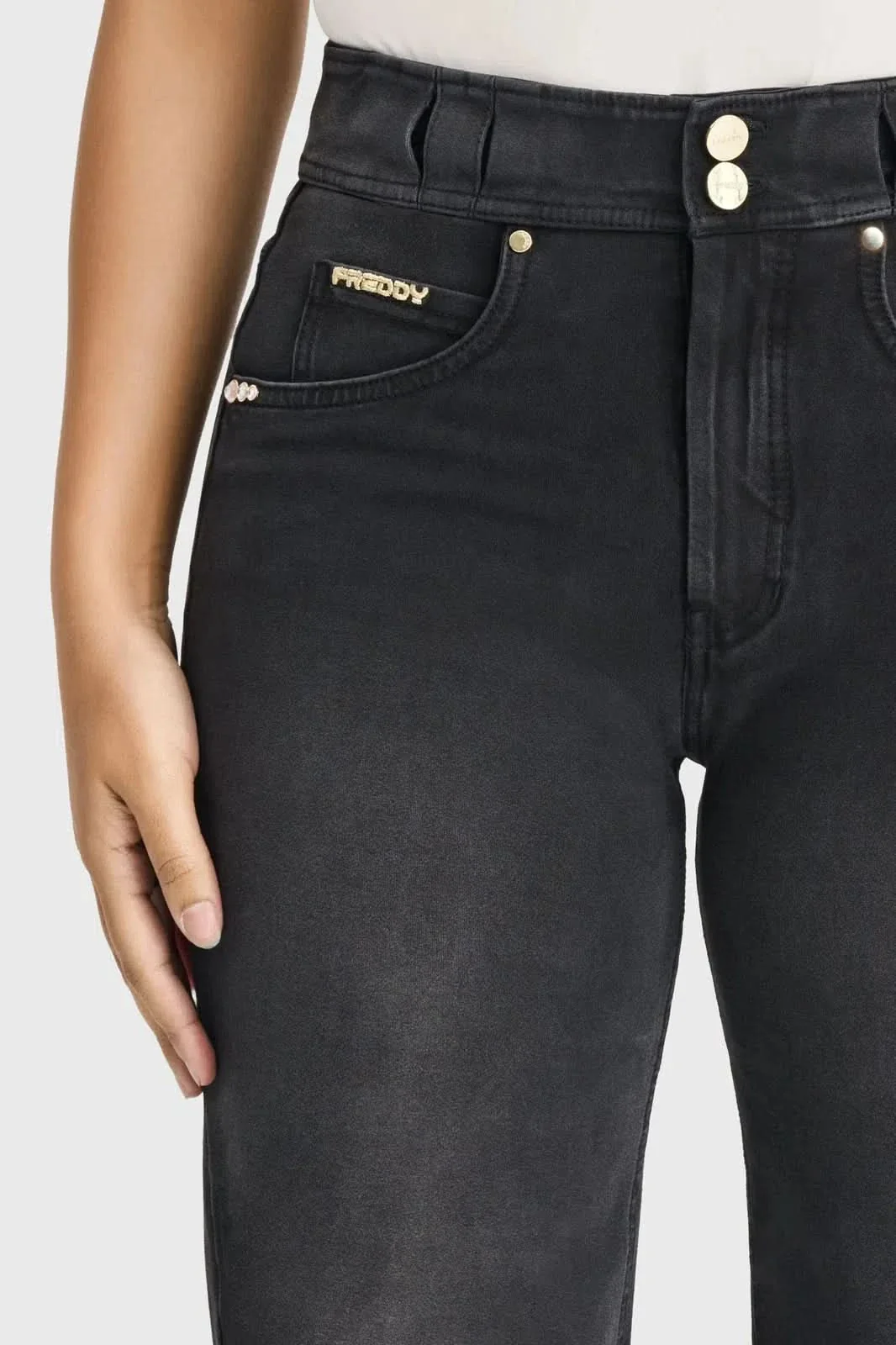 N.O.W® Denim Limited Edition - High Waisted - Wide Leg - Black + Black Stitching - Image 8