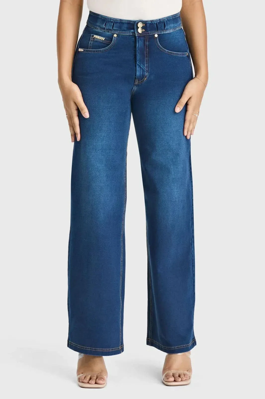 N.O.W® Denim Limited Edition - High Waisted - Wide Leg - Dark Blue + Yellow Stitching - Image 3