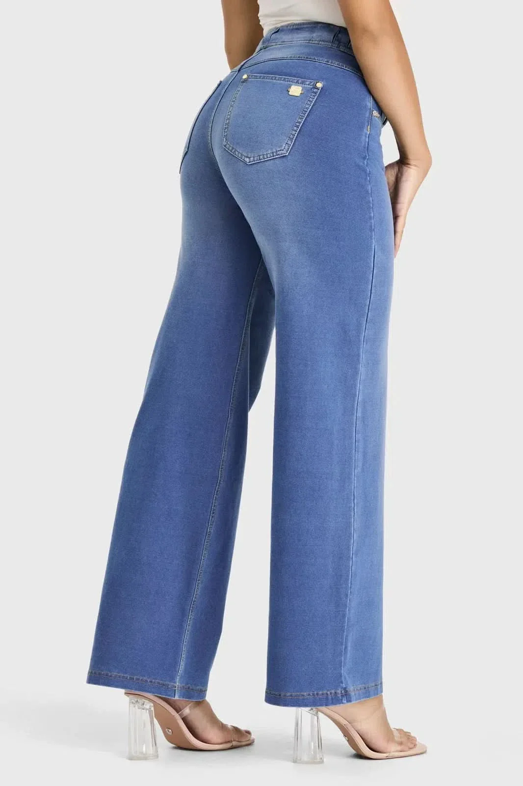 N.O.W® Denim Limited Edition - High Waisted - Wide Leg - Light Blue + Yellow Stitching - Image 5