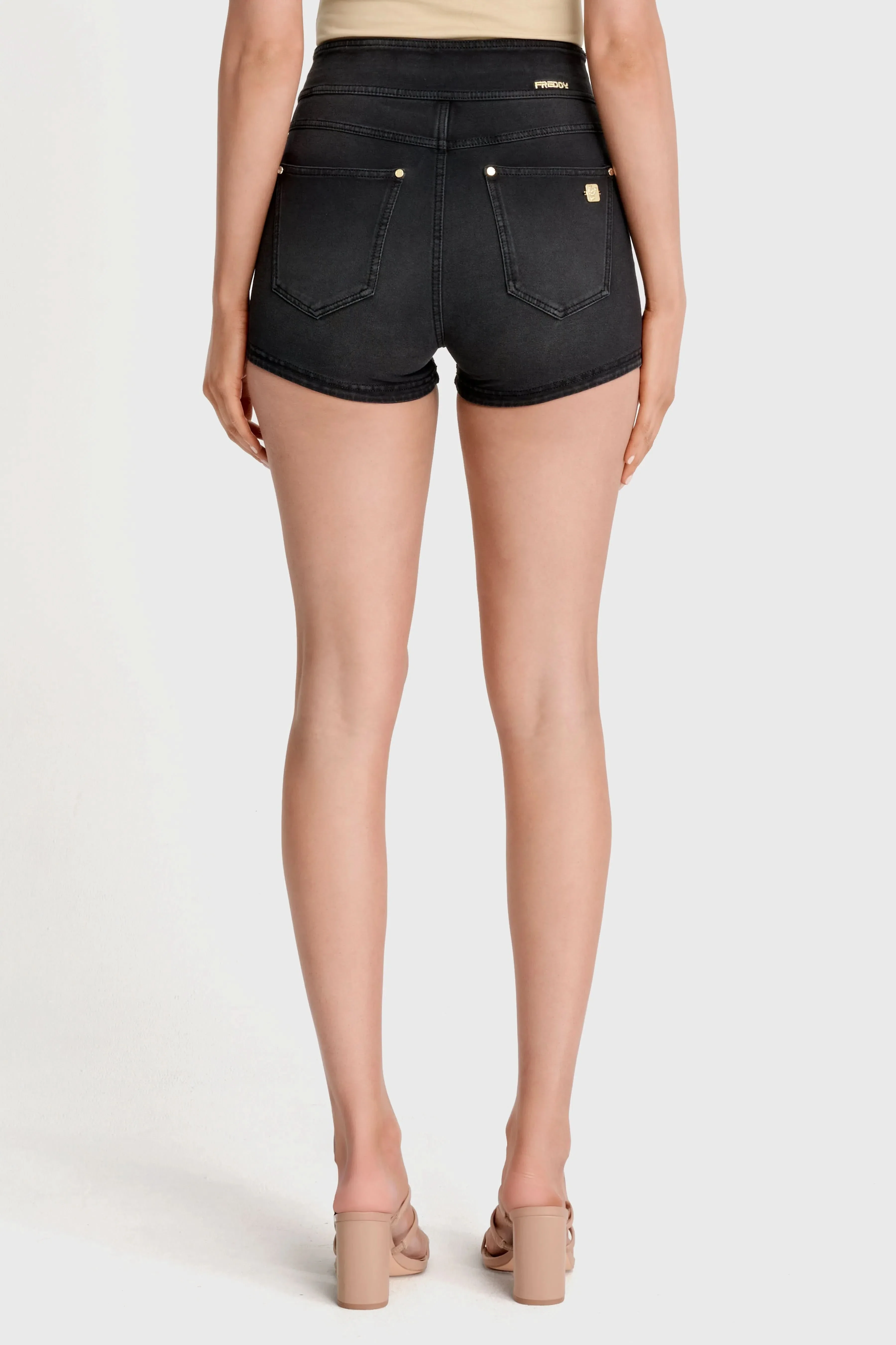 NOW Denim - High Waisted - Shorts - Black + Black Stitching - Image 7