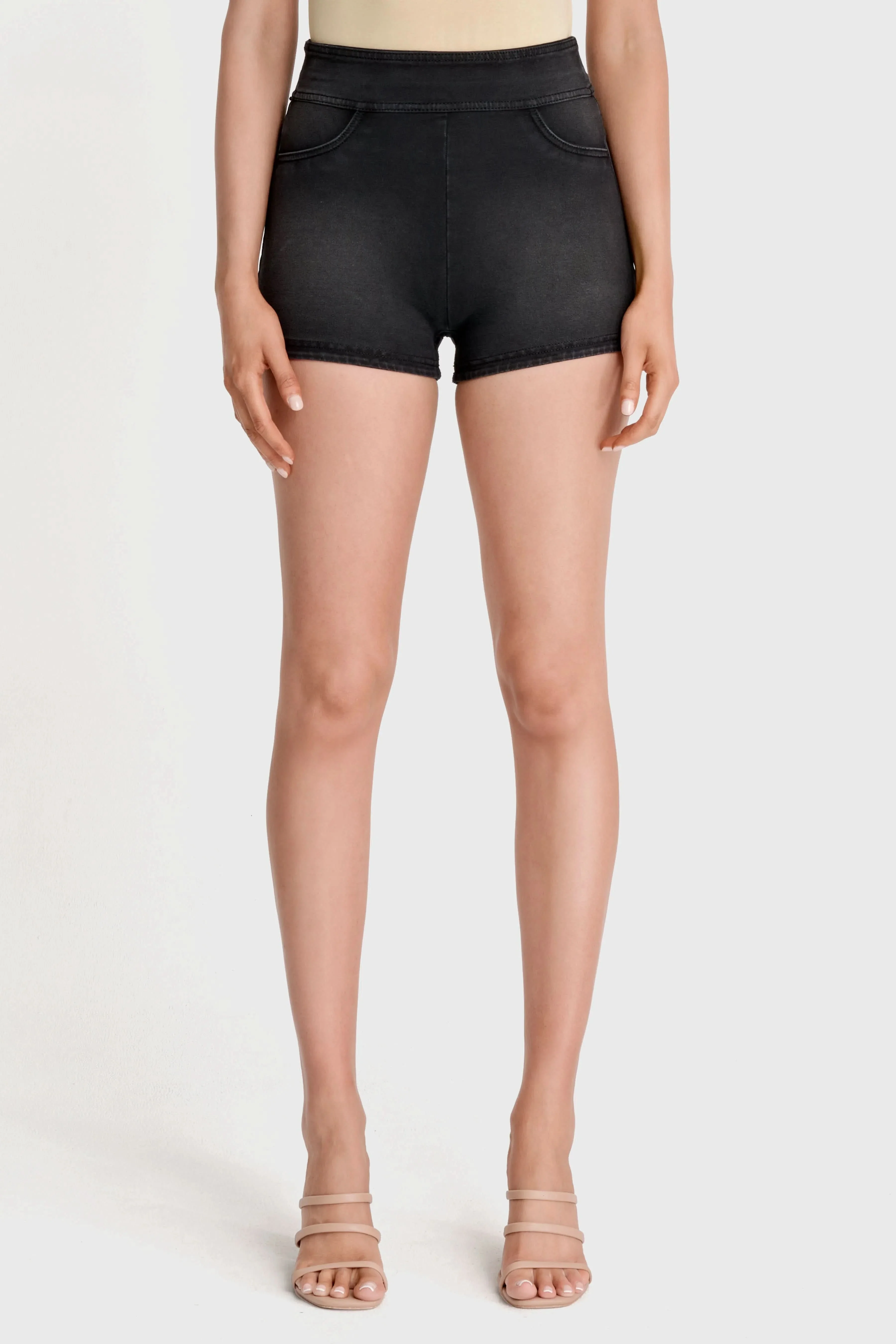 NOW Denim - High Waisted - Shorts - Black + Black Stitching - Image 8