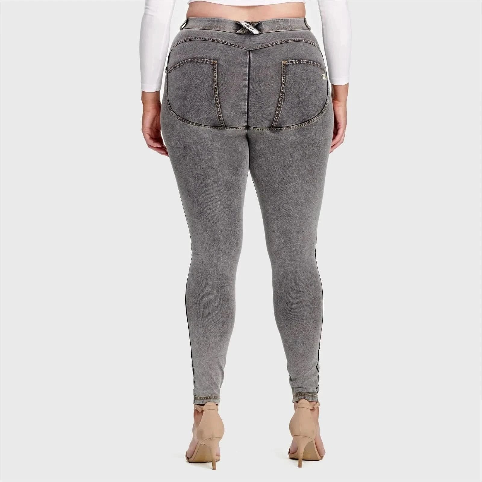 WRUP Curvy Denim - High Waisted - Full Length - Grey + Yellow Stitching - Image 3