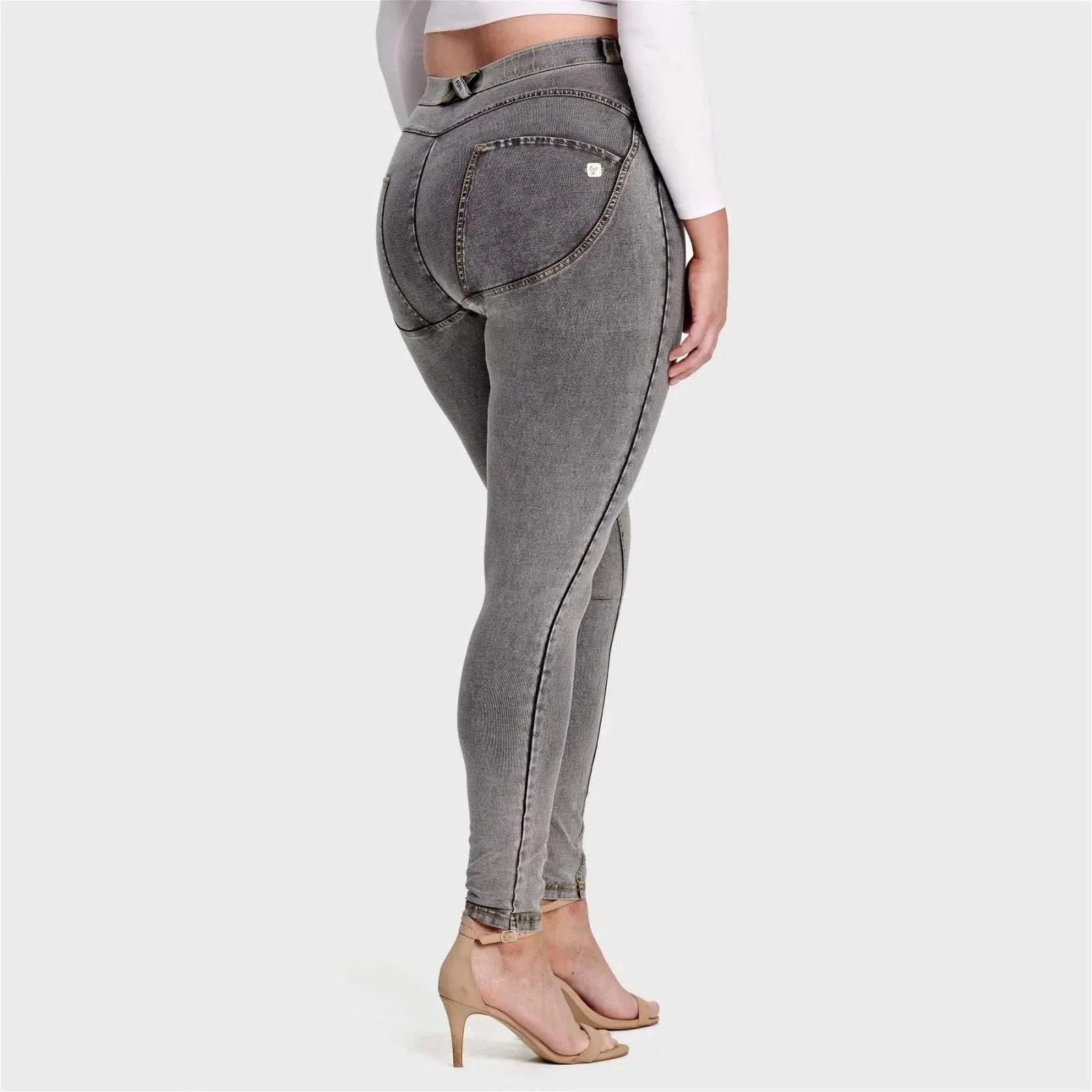 WRUP Curvy Denim - High Waisted - Full Length - Grey + Yellow Stitching - Image 4