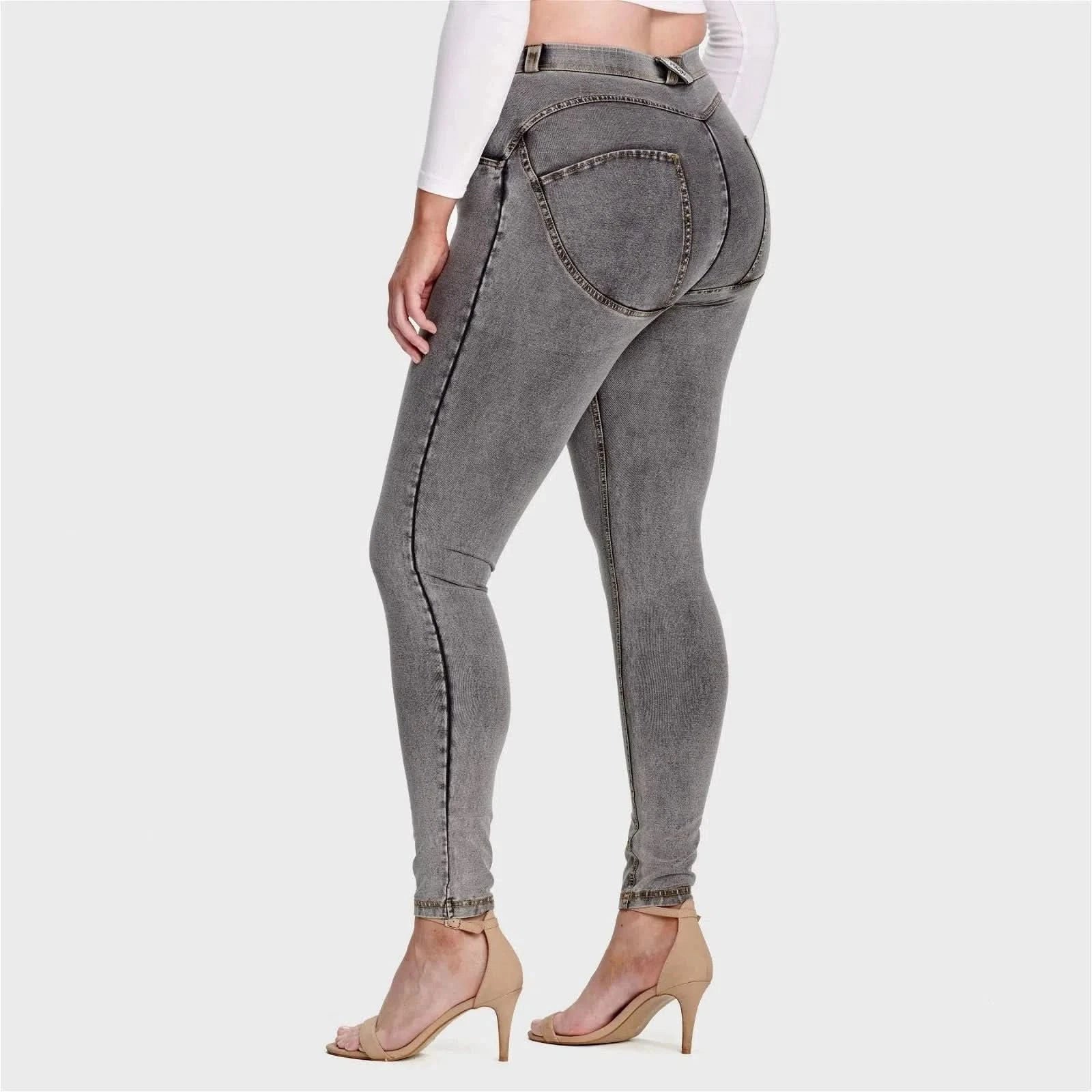WRUP Curvy Denim - High Waisted - Full Length - Grey + Yellow Stitching - Image 5