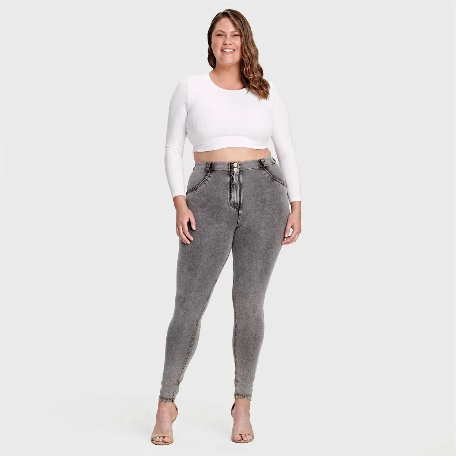 WRUP Curvy Denim - High Waisted - Full Length - Grey + Yellow Stitching - Image 6
