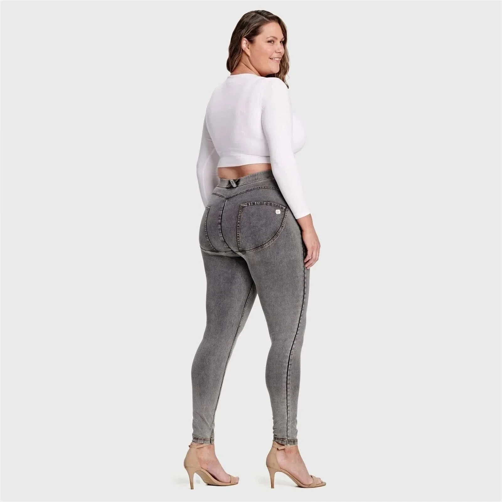 WRUP Curvy Denim - High Waisted - Full Length - Grey + Yellow Stitching - Image 7