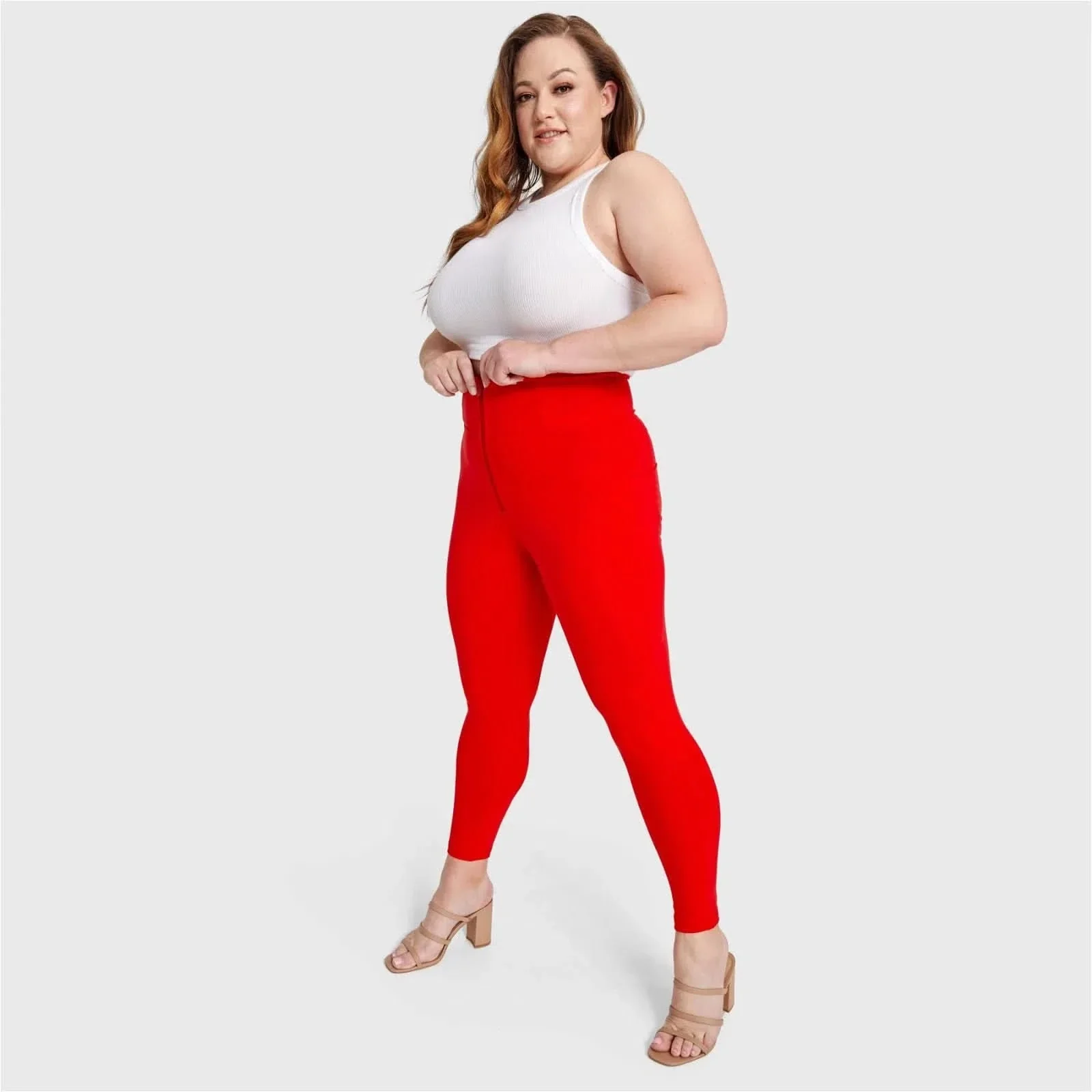 WRUP Curvy Fashion - Zip High Waisted - 7/8 Length - Red - Image 4