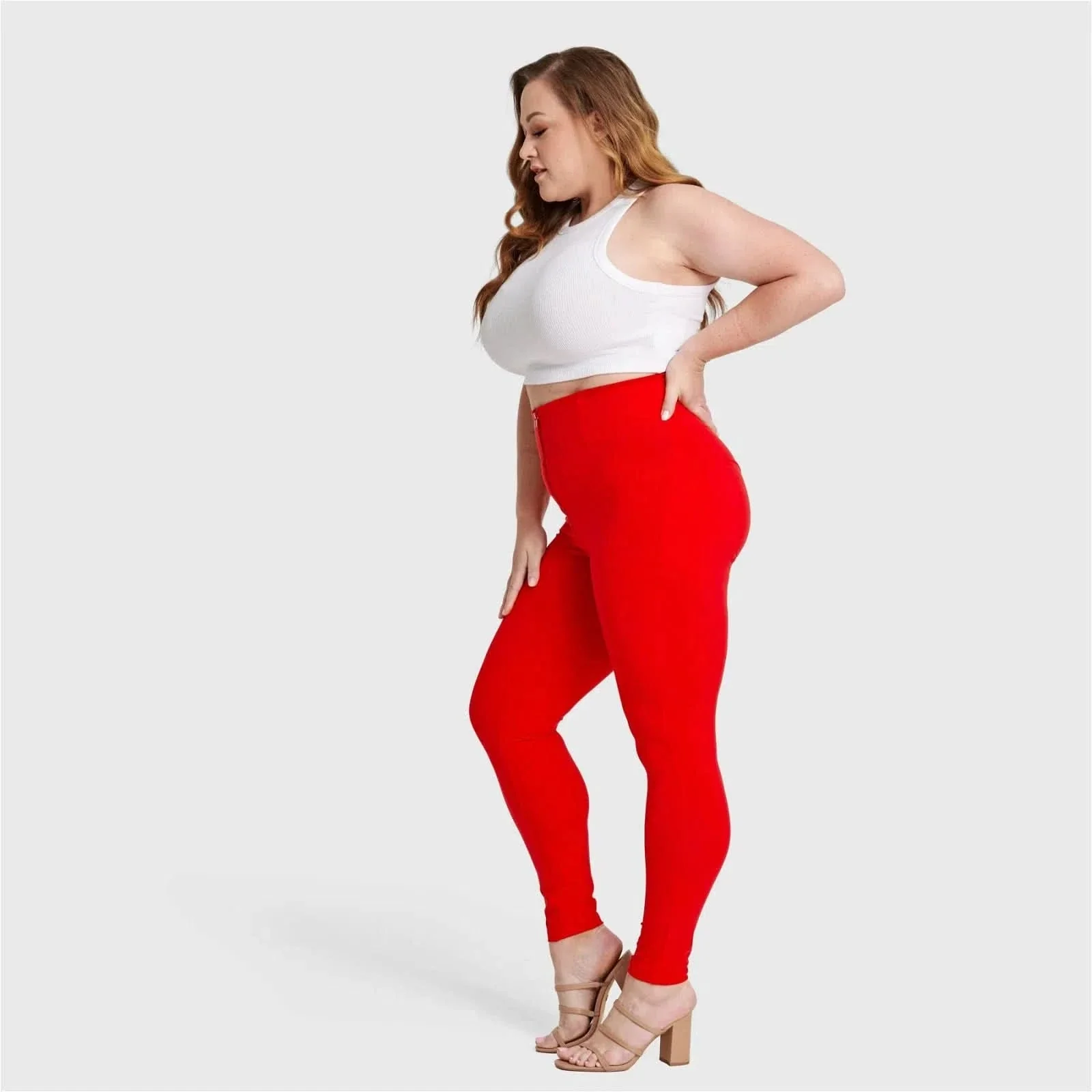 WRUP Curvy Fashion - Zip High Waisted - Full Length - Red - Image 6