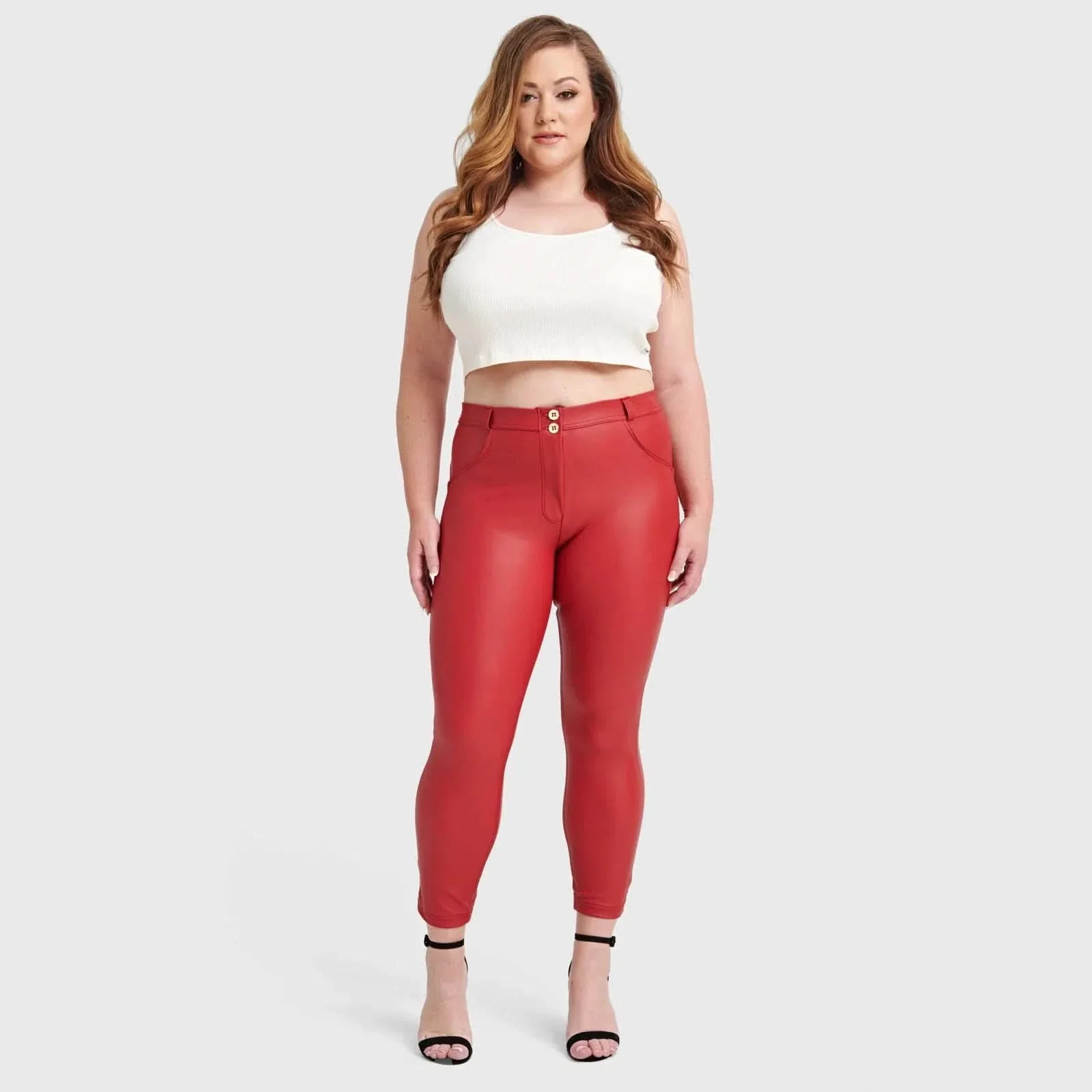 WRUP Curvy Faux Leather - High Waisted - 7/8 Length - Red - Image 3