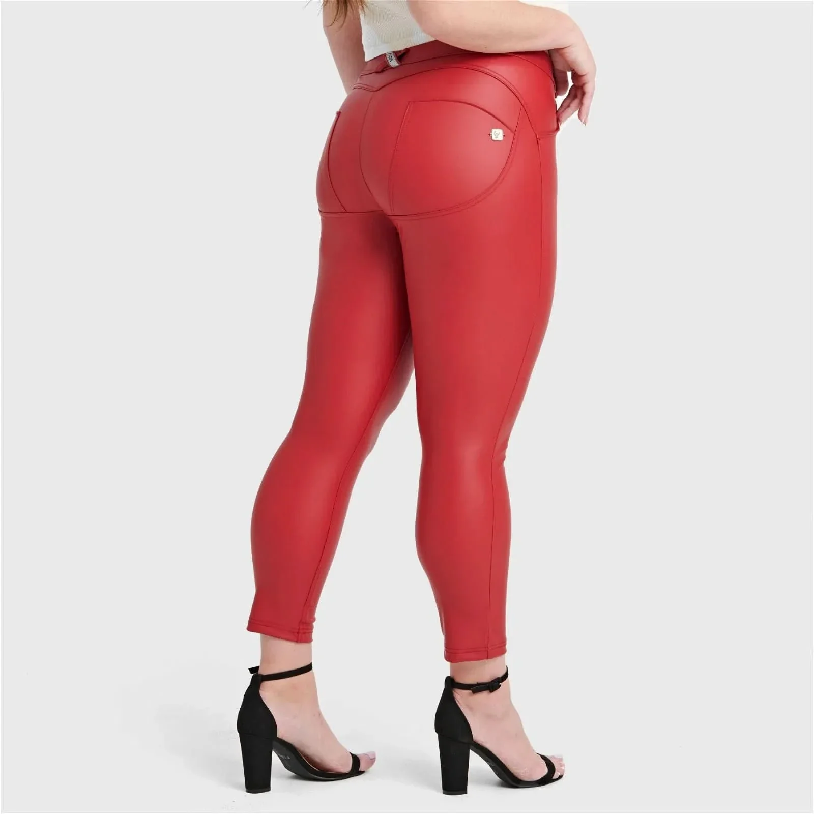 WRUP Curvy Faux Leather - High Waisted - 7/8 Length - Red - Image 5