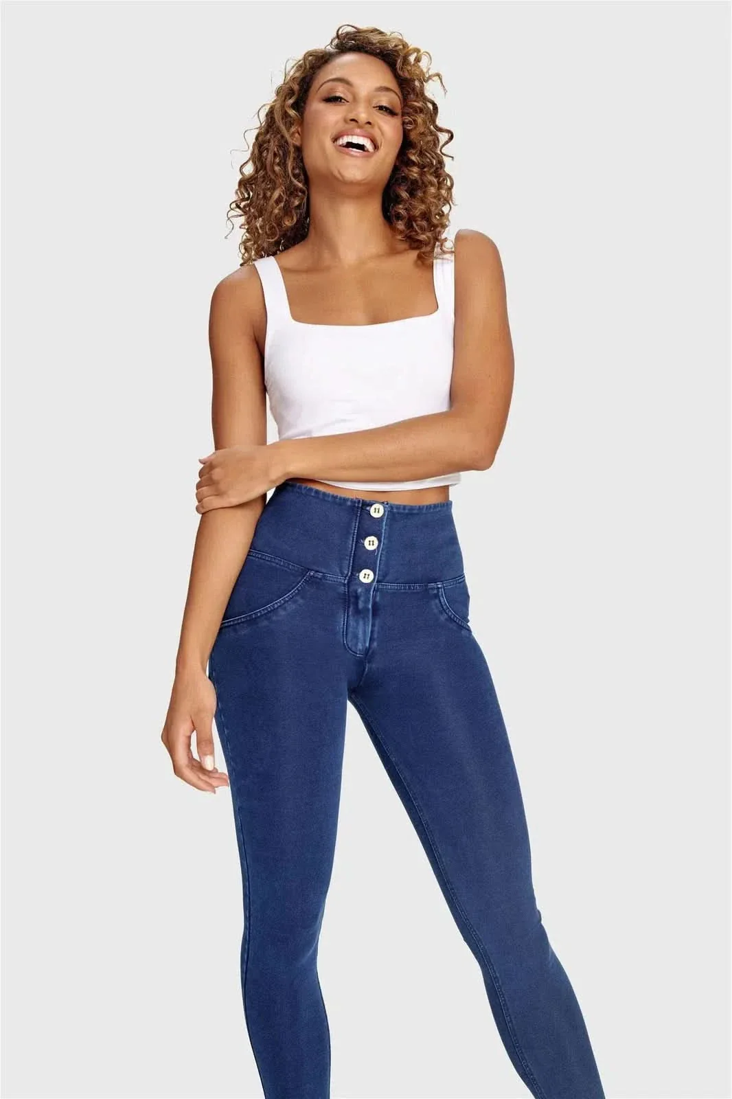 WRUP Denim - 3 Button High Waisted - 7/8 Length - Dark Blue + Blue Stitching - Image 4