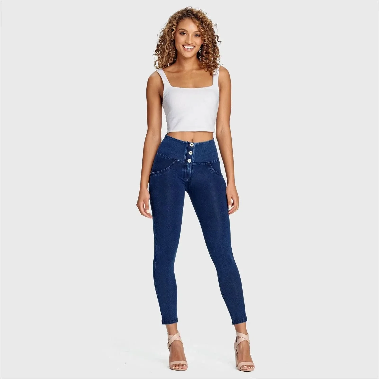 WRUP Denim - 3 Button High Waisted - 7/8 Length - Dark Blue + Blue Stitching - Image 7