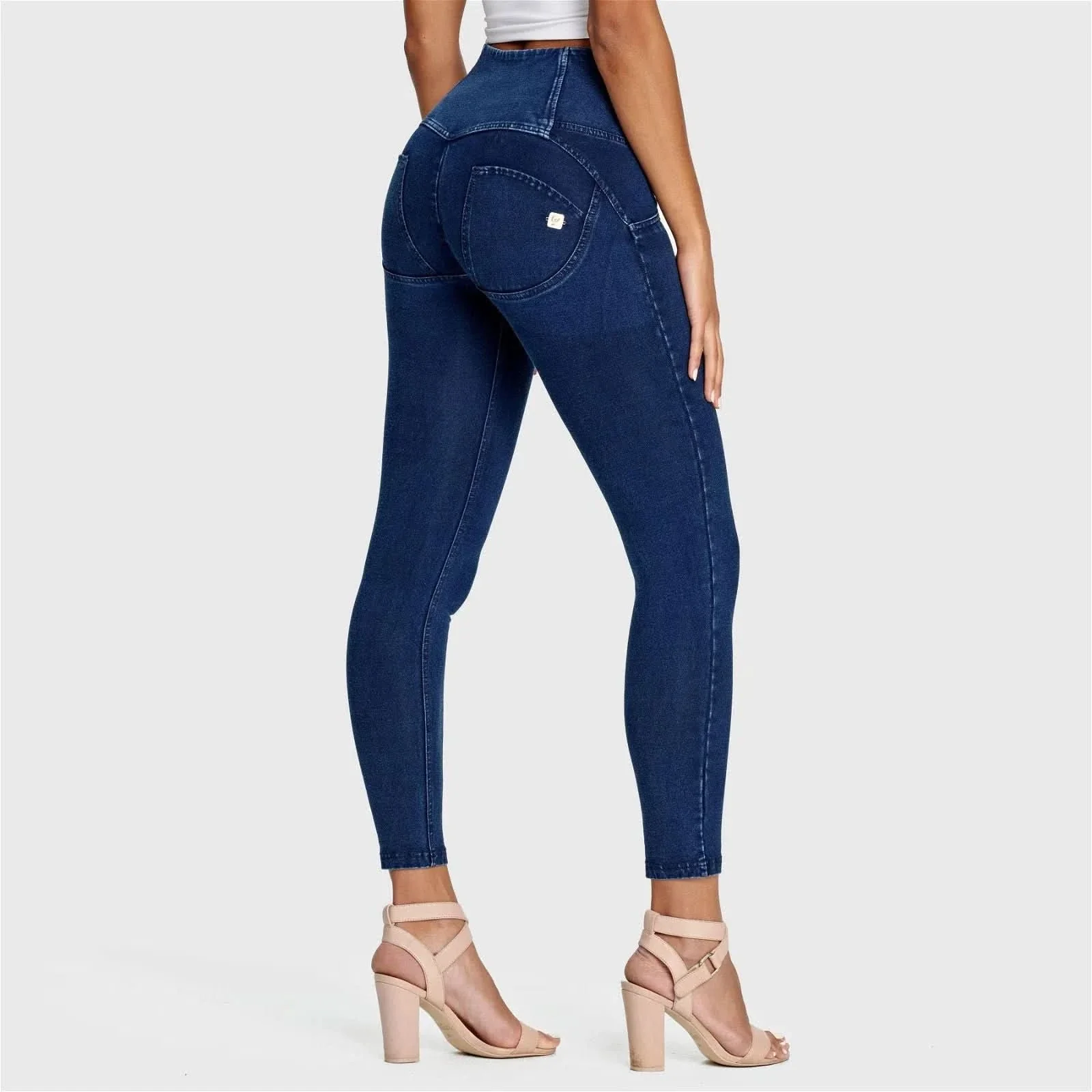 WRUP Denim - 3 Button High Waisted - 7/8 Length - Dark Blue + Blue Stitching - Image 8