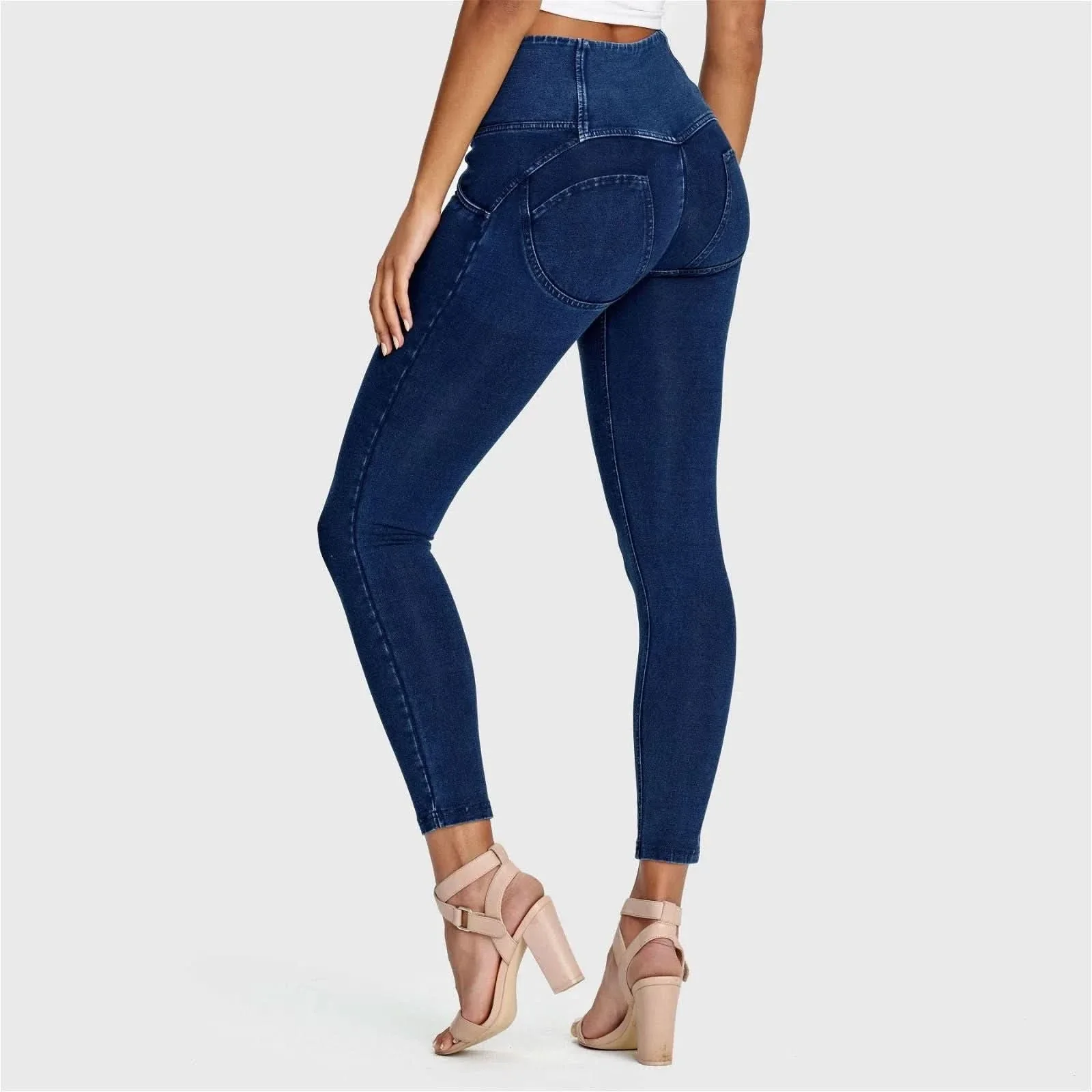 WRUP Denim - 3 Button High Waisted - 7/8 Length - Dark Blue + Blue Stitching - Image 9