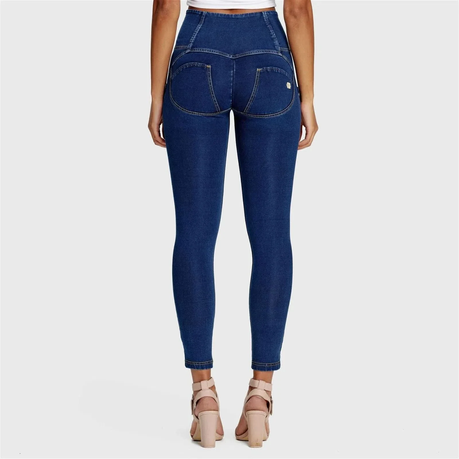 WRUP Denim - 3 Button High Waisted - 7/8 Length - Dark Blue + Yellow Stitching - Image 4