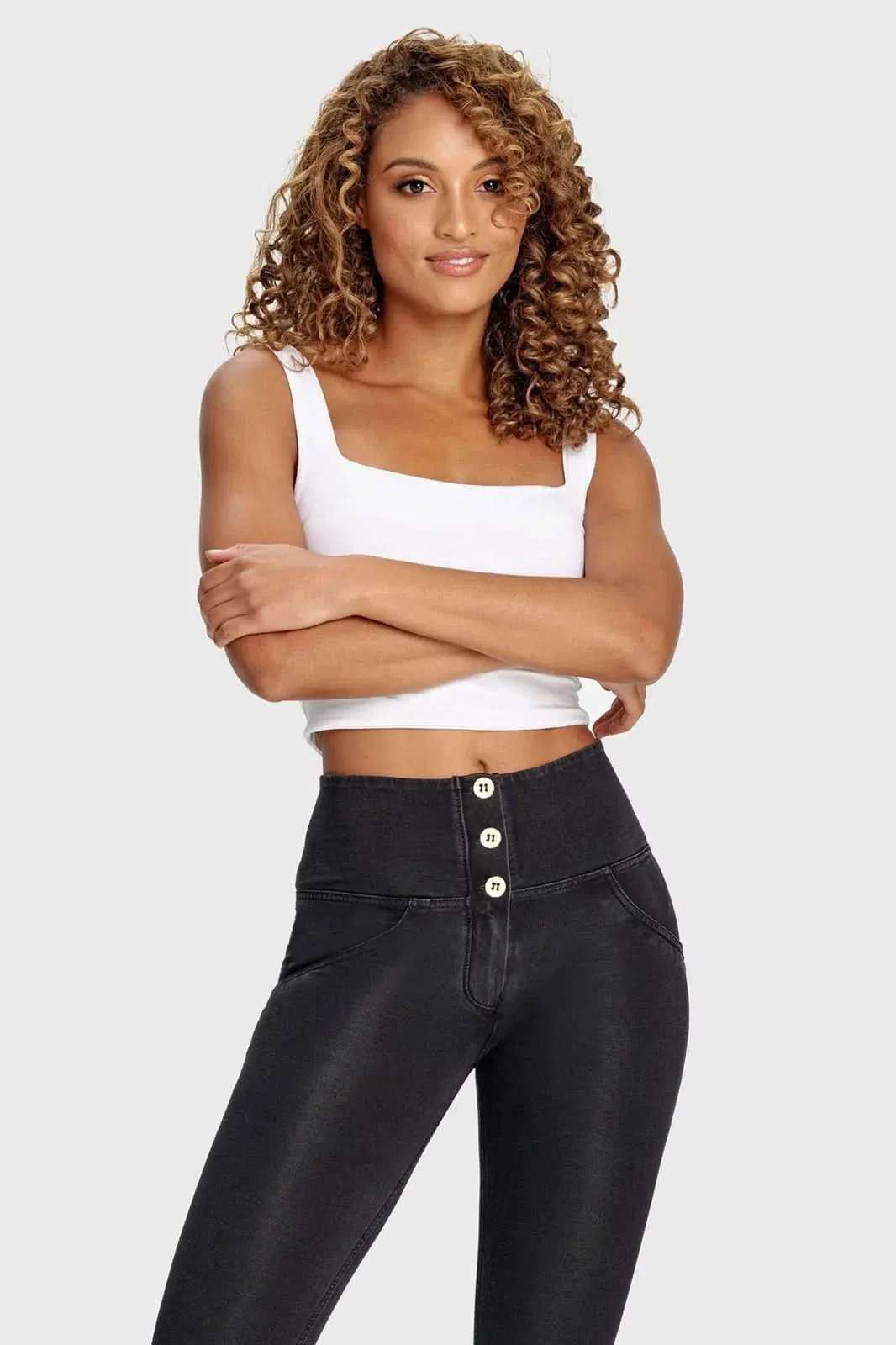 WRUP Denim - 3 Button High Waisted - Full Length - Black + Black Stitching - Image 5