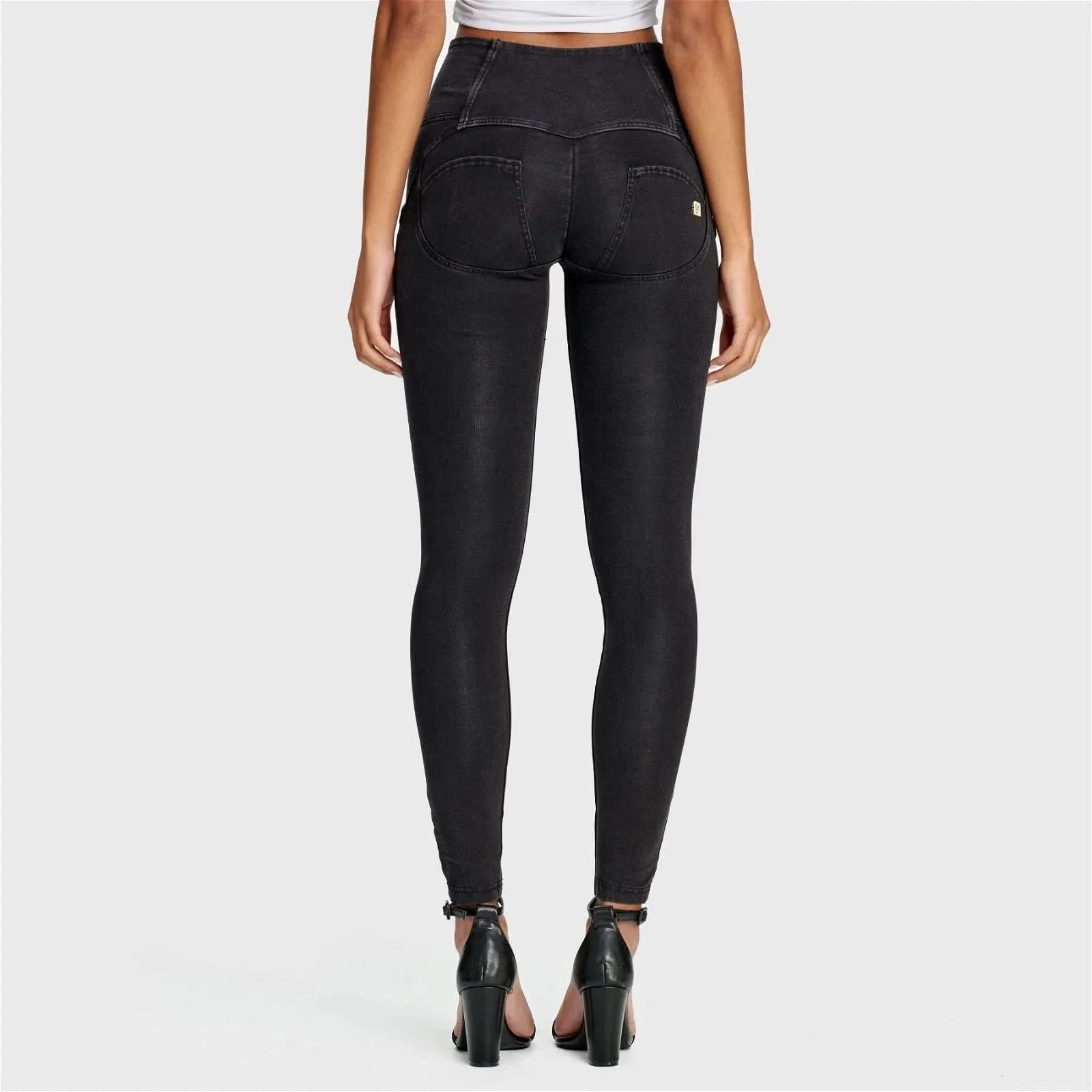 WRUP Denim - 3 Button High Waisted - Full Length - Black + Black Stitching - Image 6