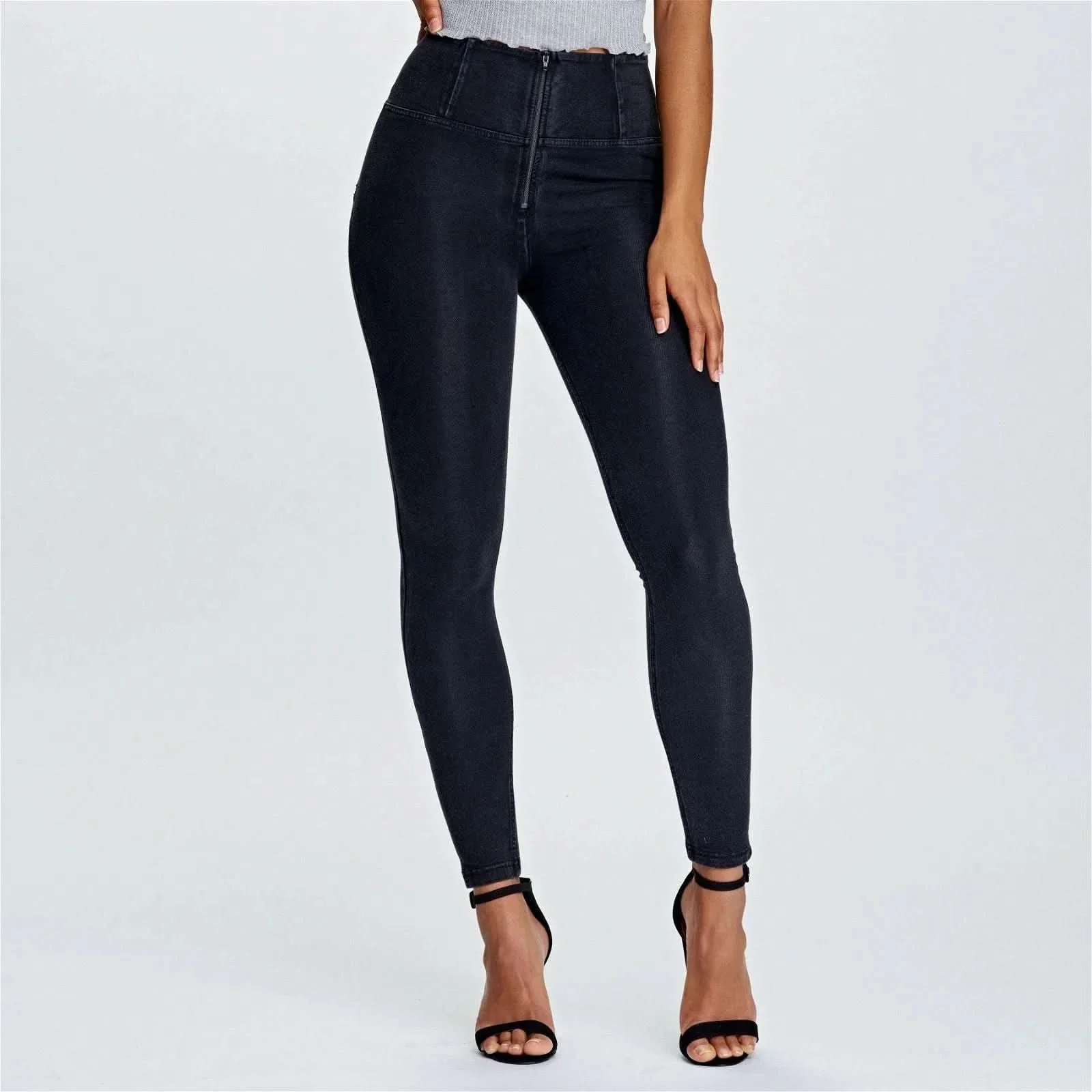 WRUP Denim - High Waisted - 7/8 Length - Black + Black Stitching - Image 3