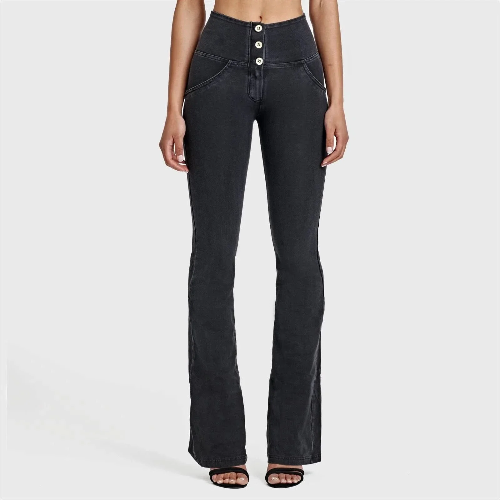 WRUP Denim - High Waisted - Bell Bottom Flare - Black + Black Stitching - Image 10