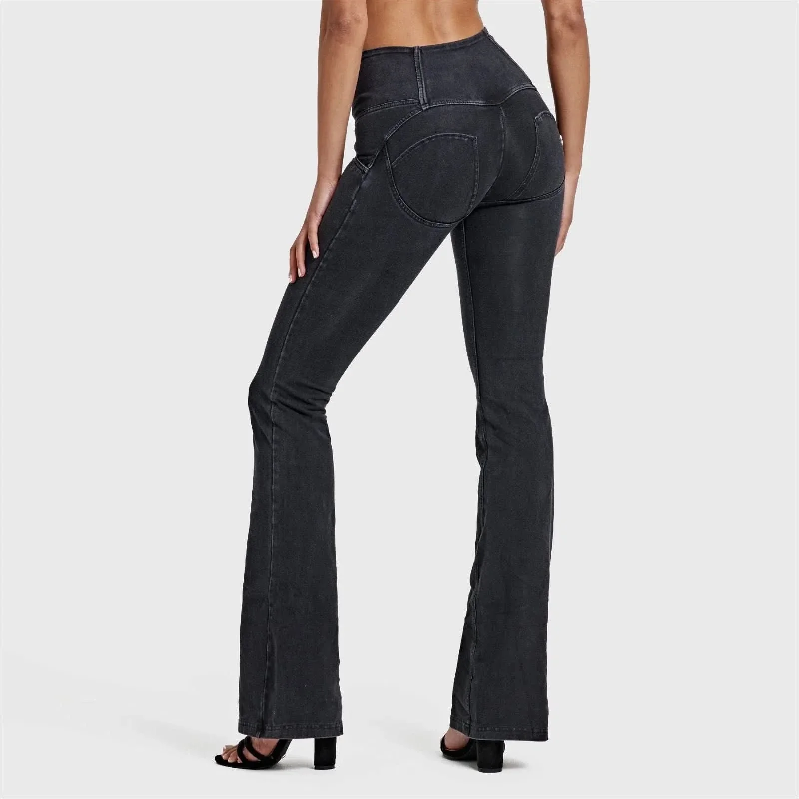 WRUP Denim - High Waisted - Bell Bottom Flare - Black + Black Stitching - Image 12