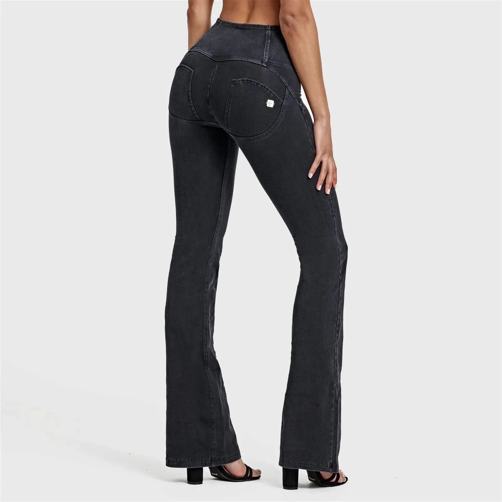 WRUP Denim - High Waisted - Bell Bottom Flare - Black + Black Stitching - Image 4