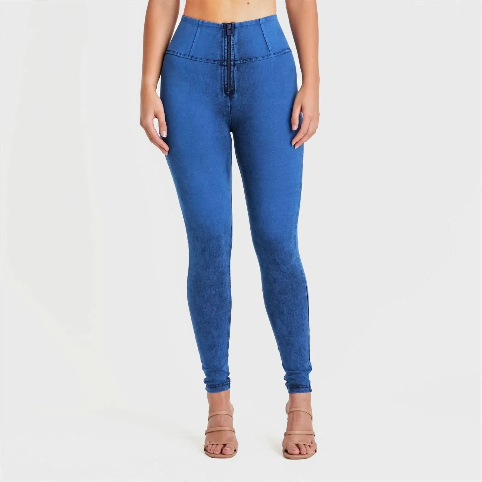 WRUP Denim - High Waisted - Full Length - Cobalt Blue + Blue Stitching - Image 5