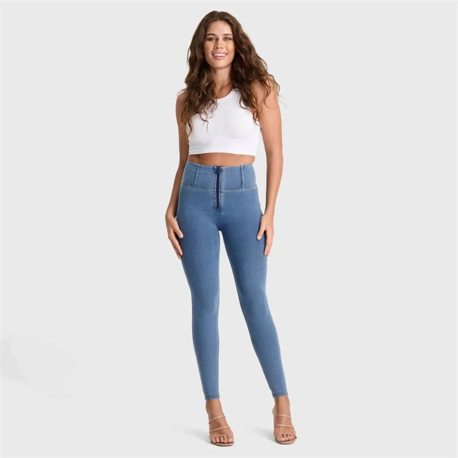 WRUP Denim - High Waisted - Full Length - Light Blue + Yellow Stitching - Image 5