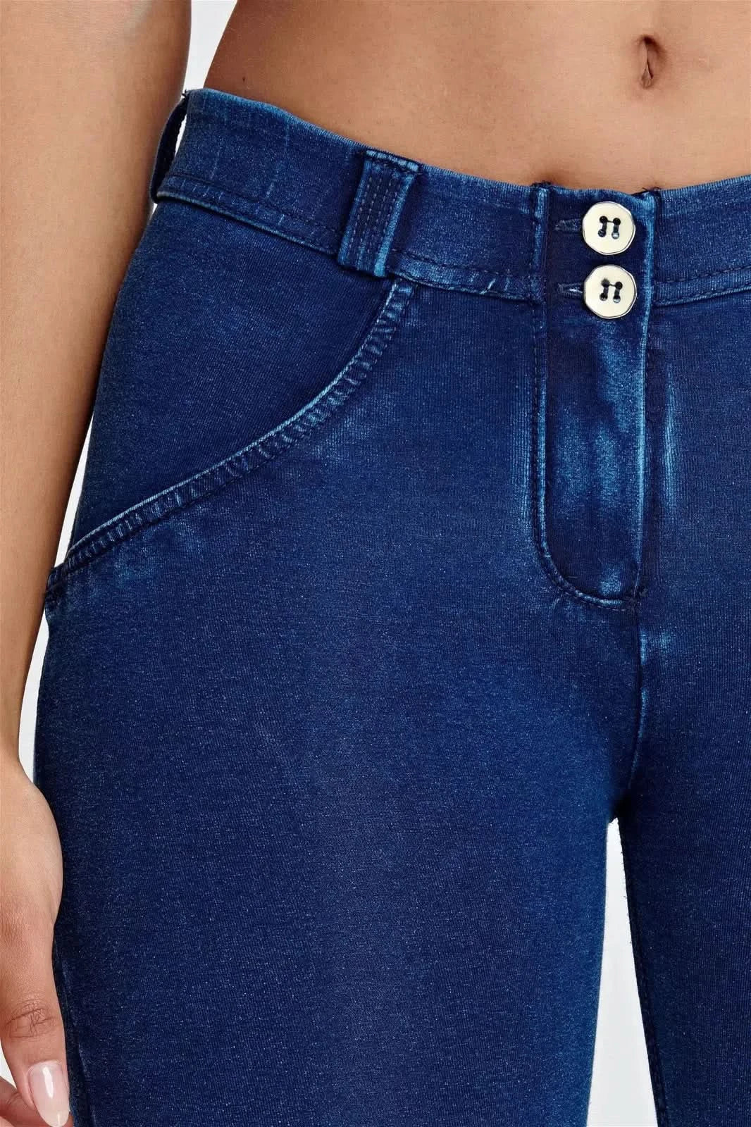 WRUP Denim - Mid Rise - 7/8 Length - Dark Blue + Blue Stitching - Image 8