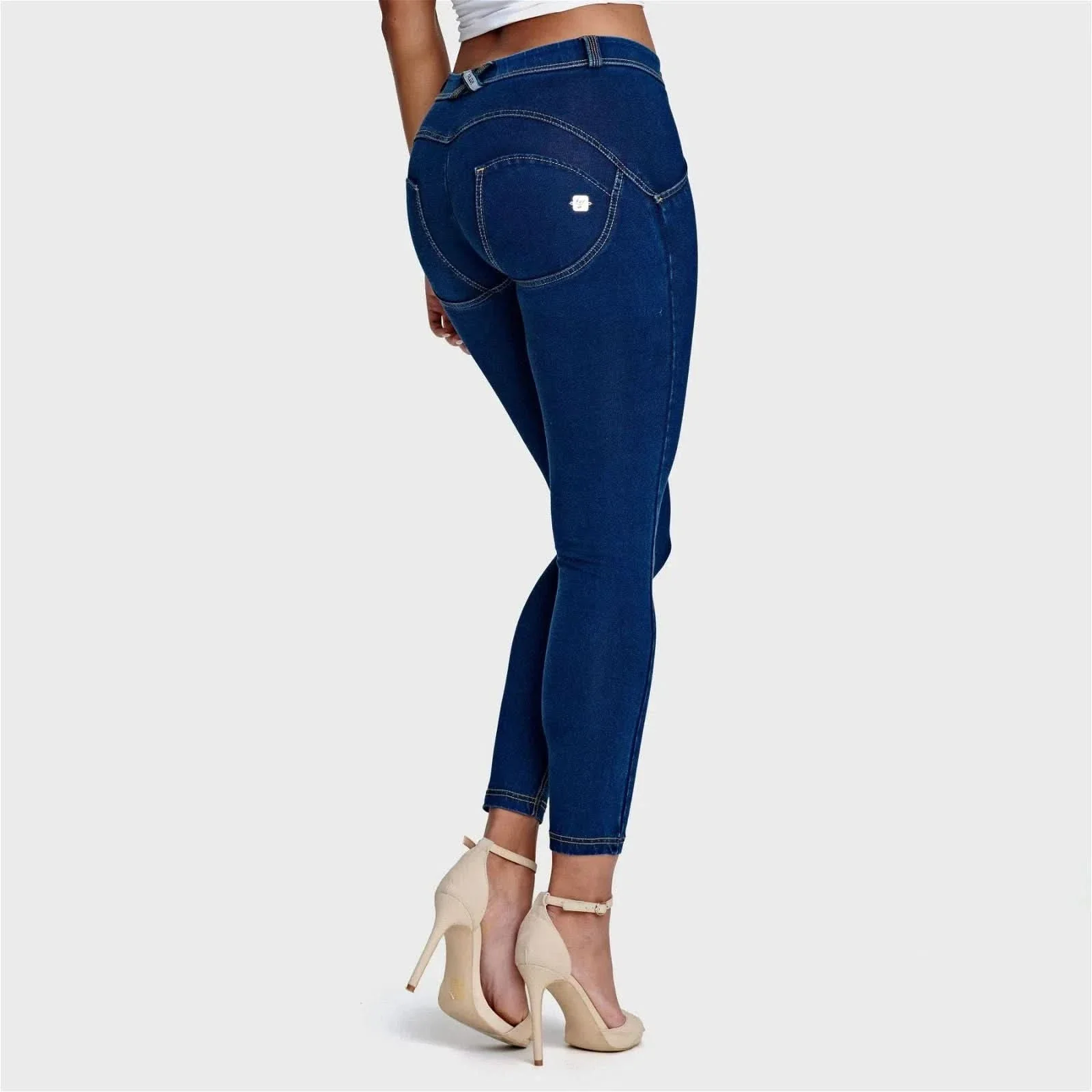 WRUP Denim - Mid Rise - 7/8 Length - Dark Blue + Yellow Stitching - Image 10