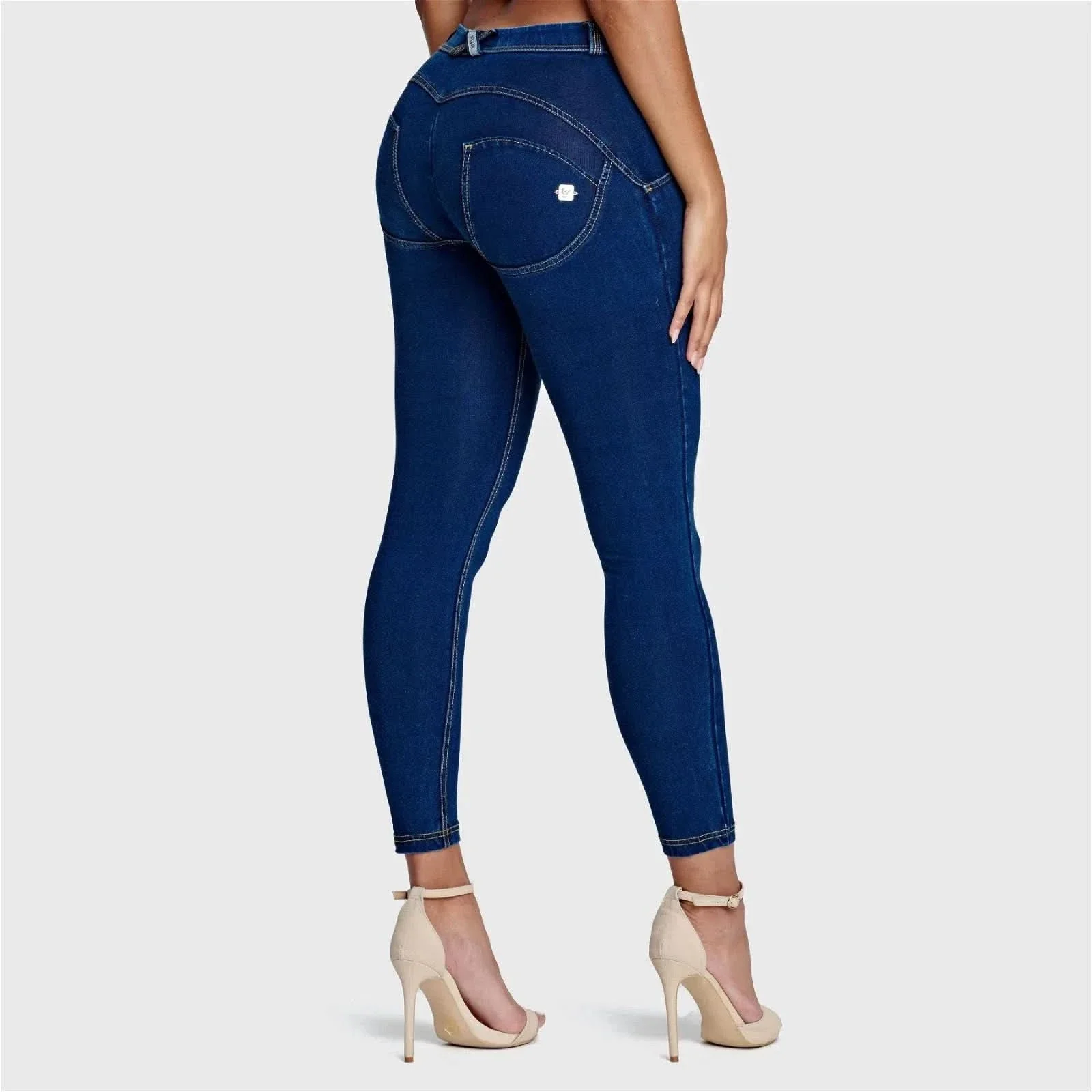 WRUP Denim - Mid Rise - 7/8 Length - Dark Blue + Yellow Stitching - Image 3