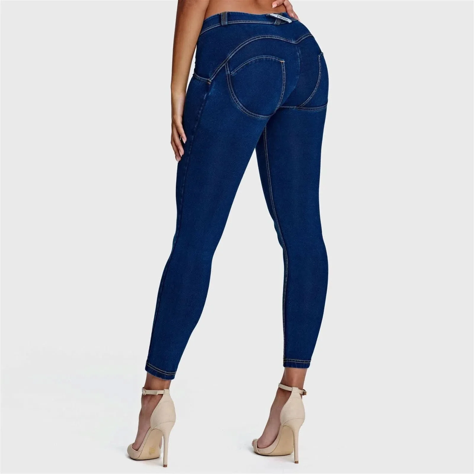 WRUP Denim - Mid Rise - 7/8 Length - Dark Blue + Yellow Stitching - Image 8