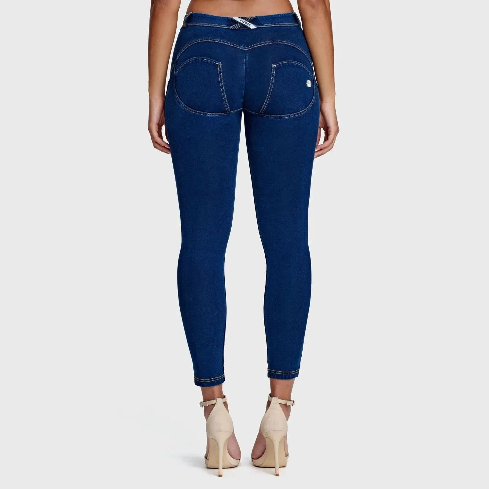 WRUP Denim - Mid Rise - 7/8 Length - Dark Blue + Yellow Stitching - Image 9