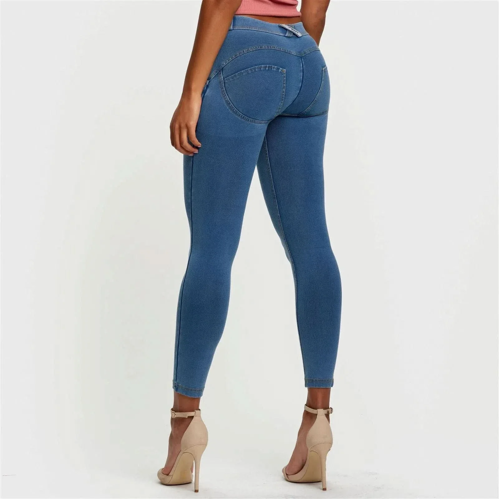 WRUP Denim - Mid Rise - 7/8 Length - Light Blue + Yellow Stitching - Image 3