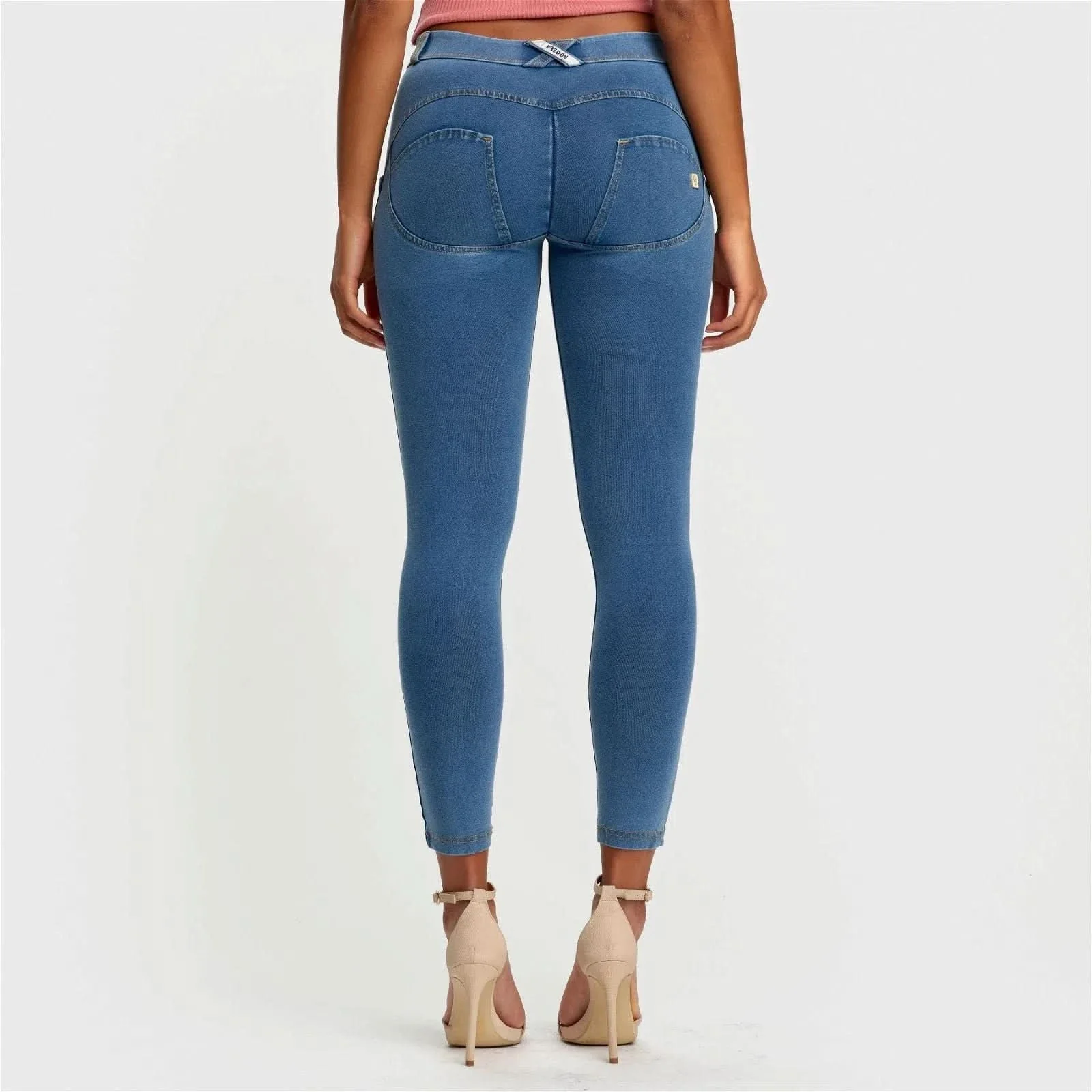 WRUP Denim - Mid Rise - 7/8 Length - Light Blue + Yellow Stitching - Image 5