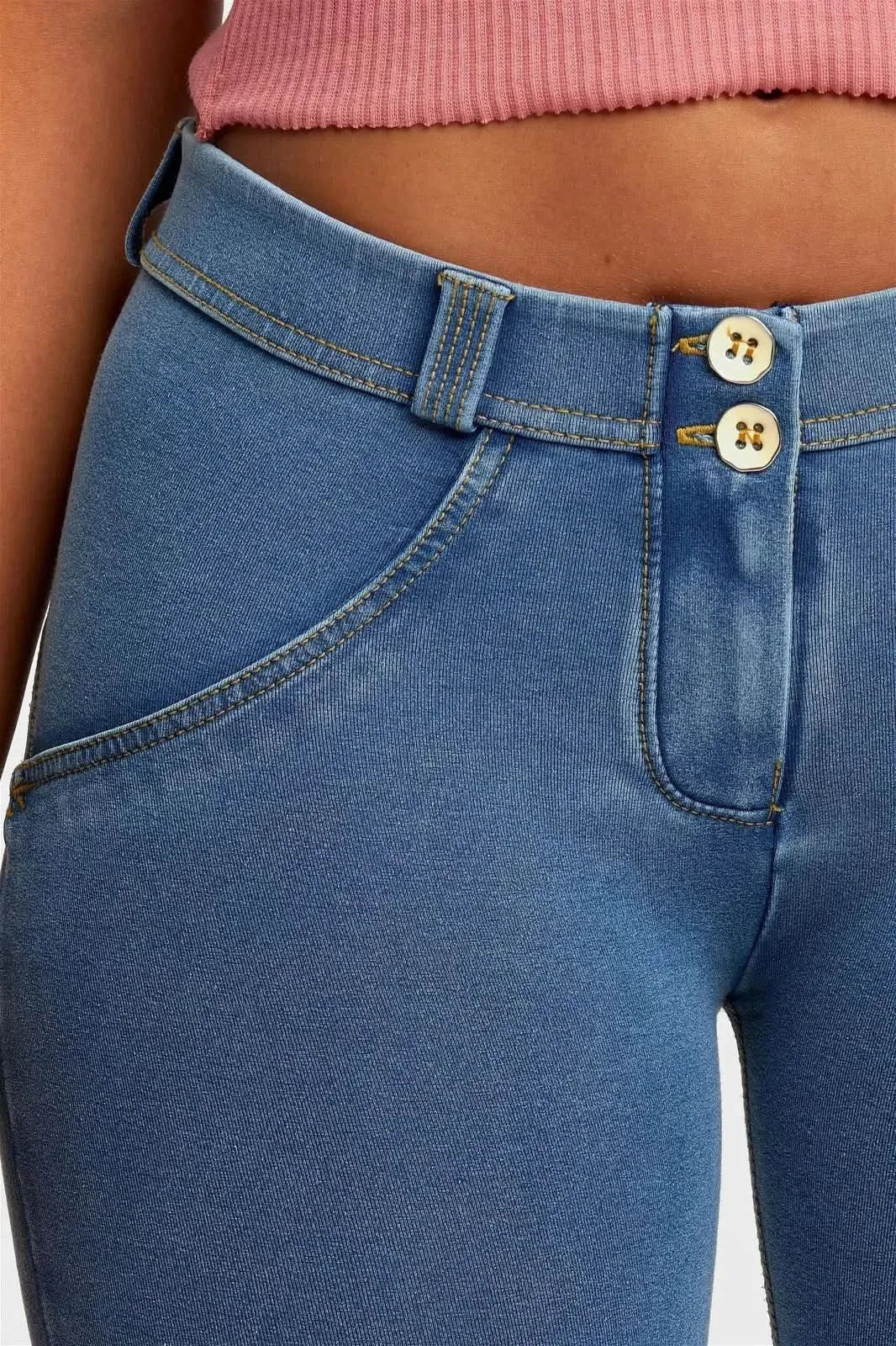 WRUP Denim - Mid Rise - 7/8 Length - Light Blue + Yellow Stitching - Image 8