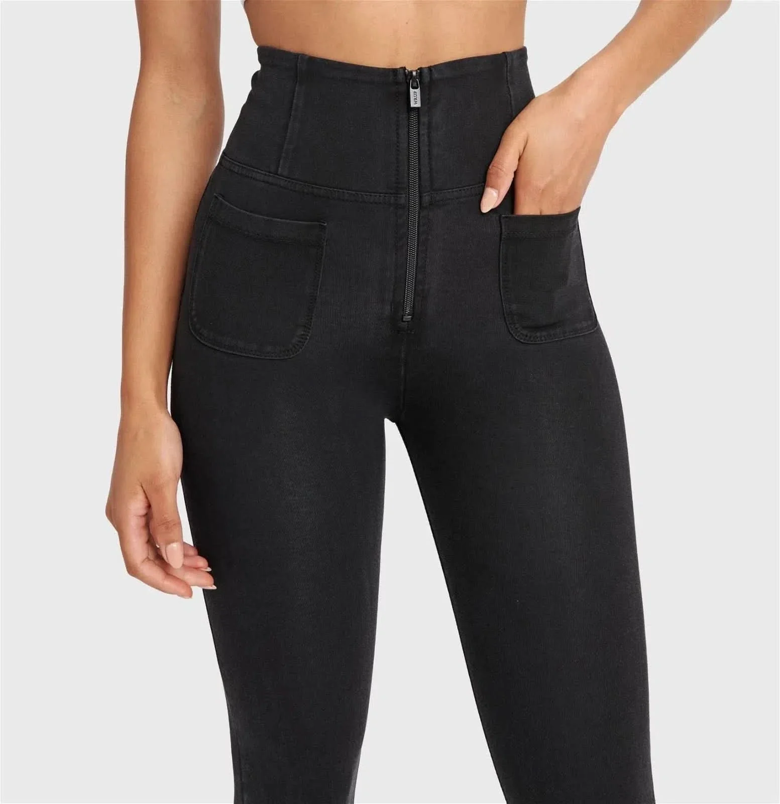 WRUP Denim With Front Pockets - Super High Waisted - 7/8 Length - Black + Black Stitching - Image 13