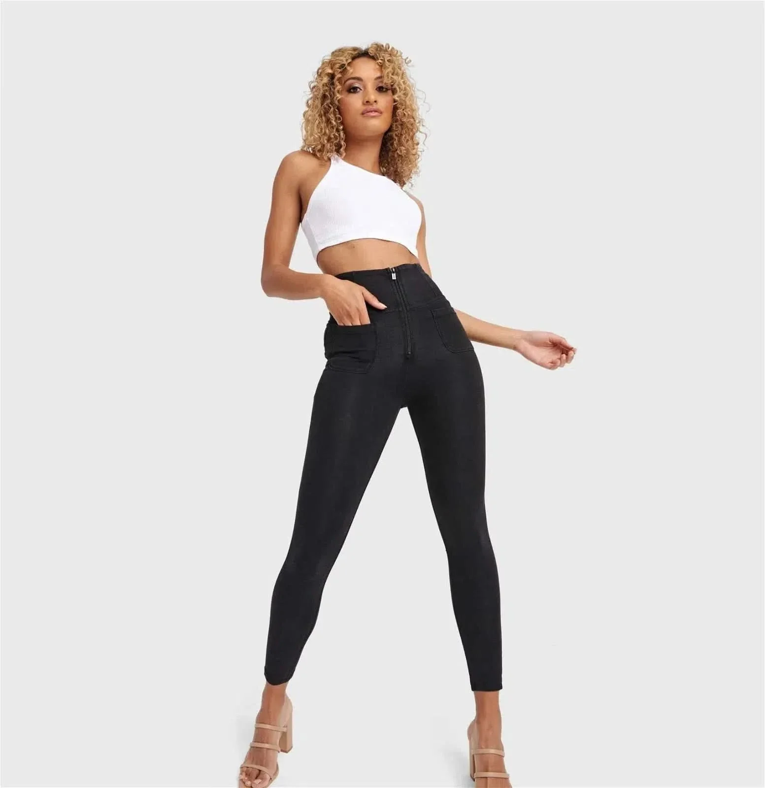 WRUP Denim With Front Pockets - Super High Waisted - 7/8 Length - Black + Black Stitching - Image 8