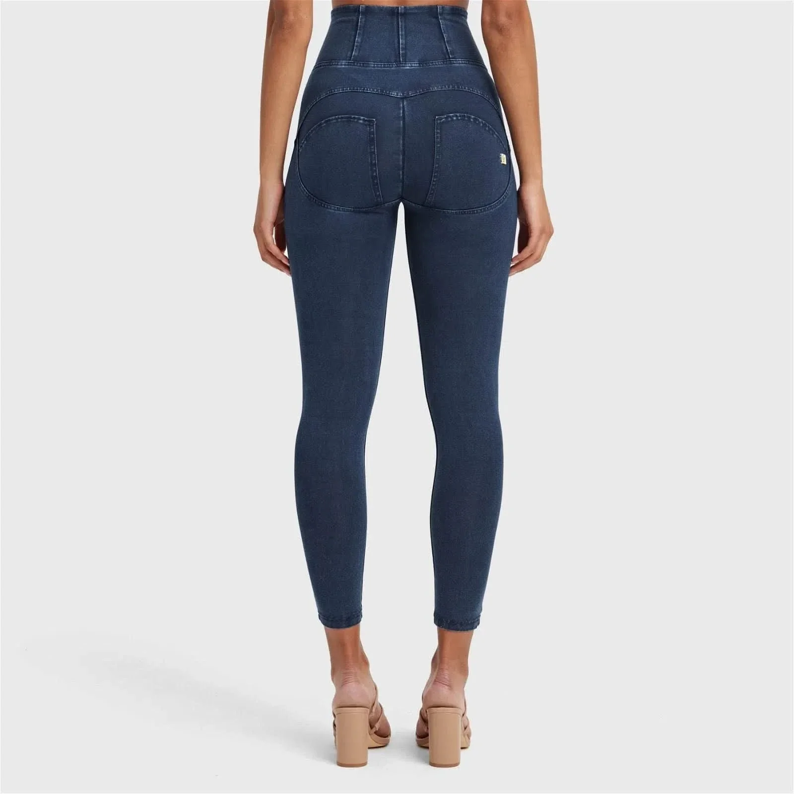 WRUP Denim With Front Pockets - Super High Waisted - 7/8 Length - Dark Blue + Blue Stitching - Image 8
