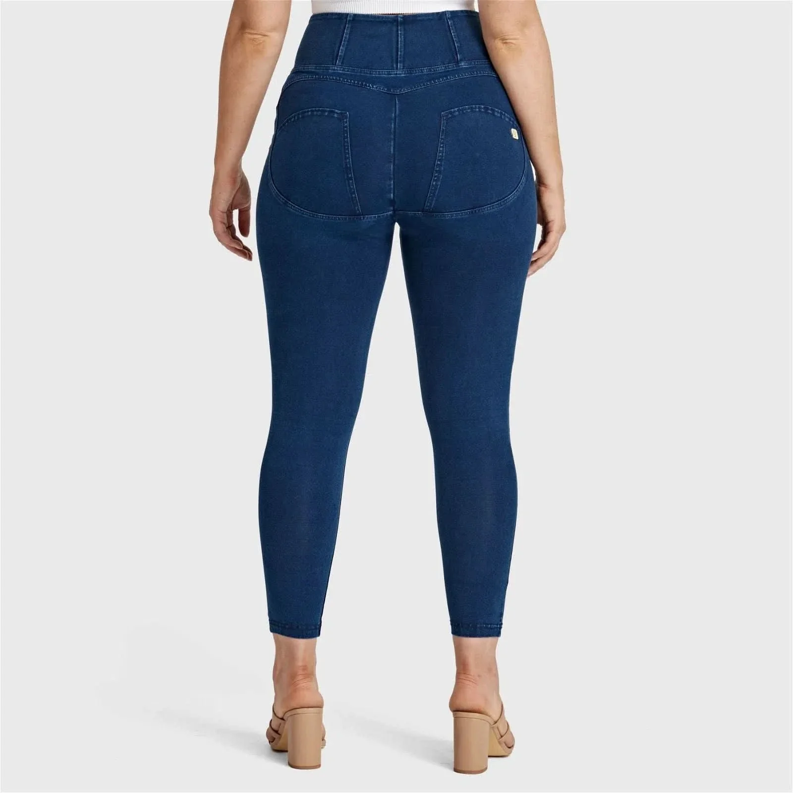 WRUP Curvy Denim - Zip High Waisted - 7/8 Length - Dark Blue + Blue Stitching - Image 10